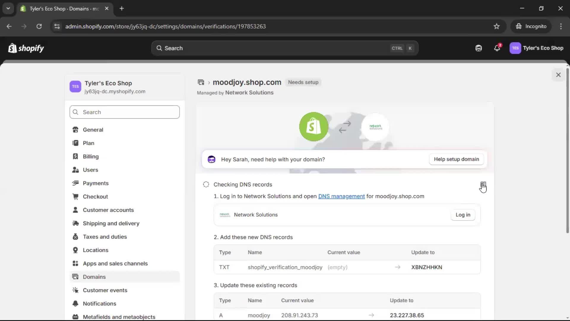 Adding a custom domain screenshot