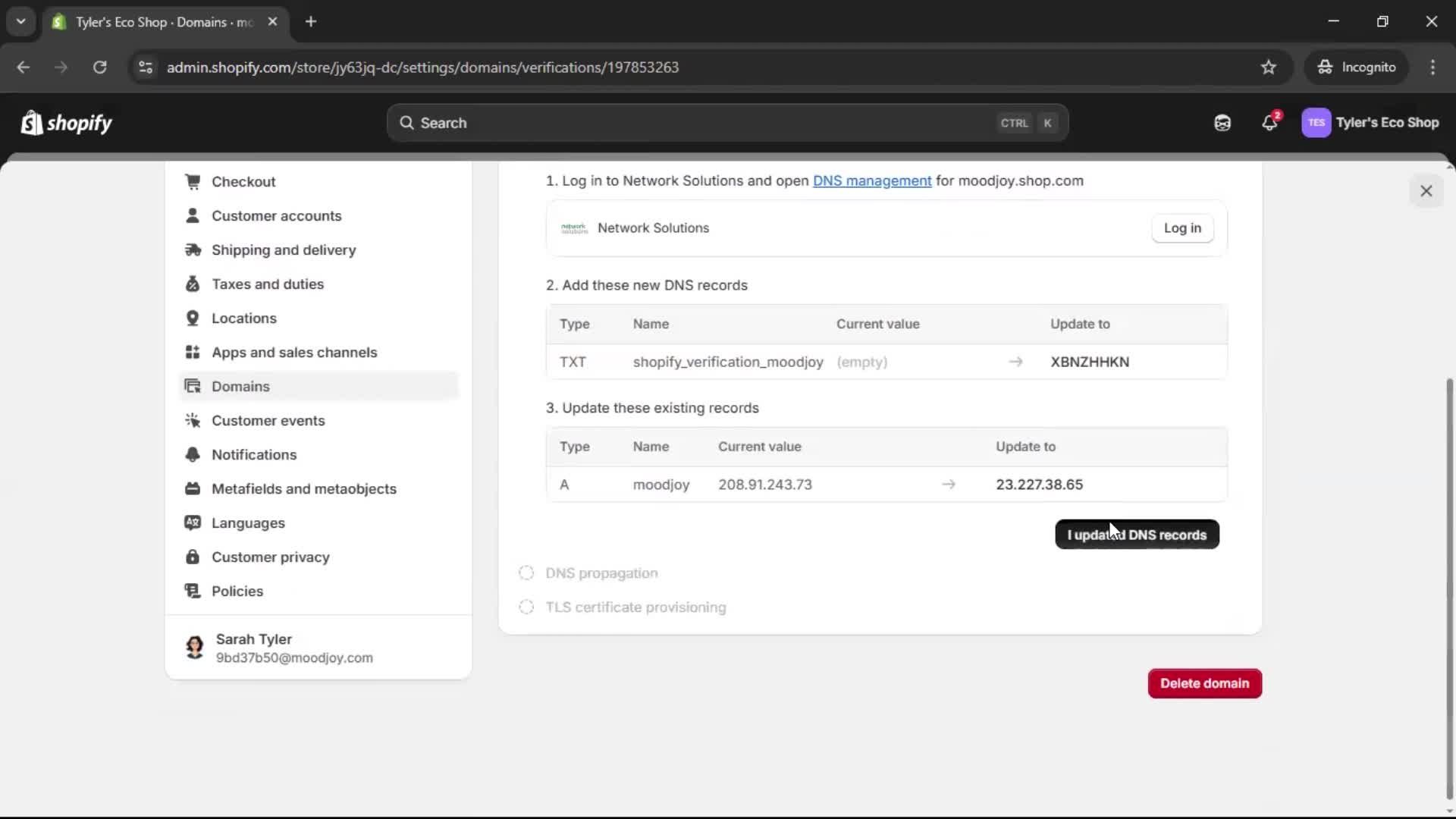 Adding a custom domain screenshot