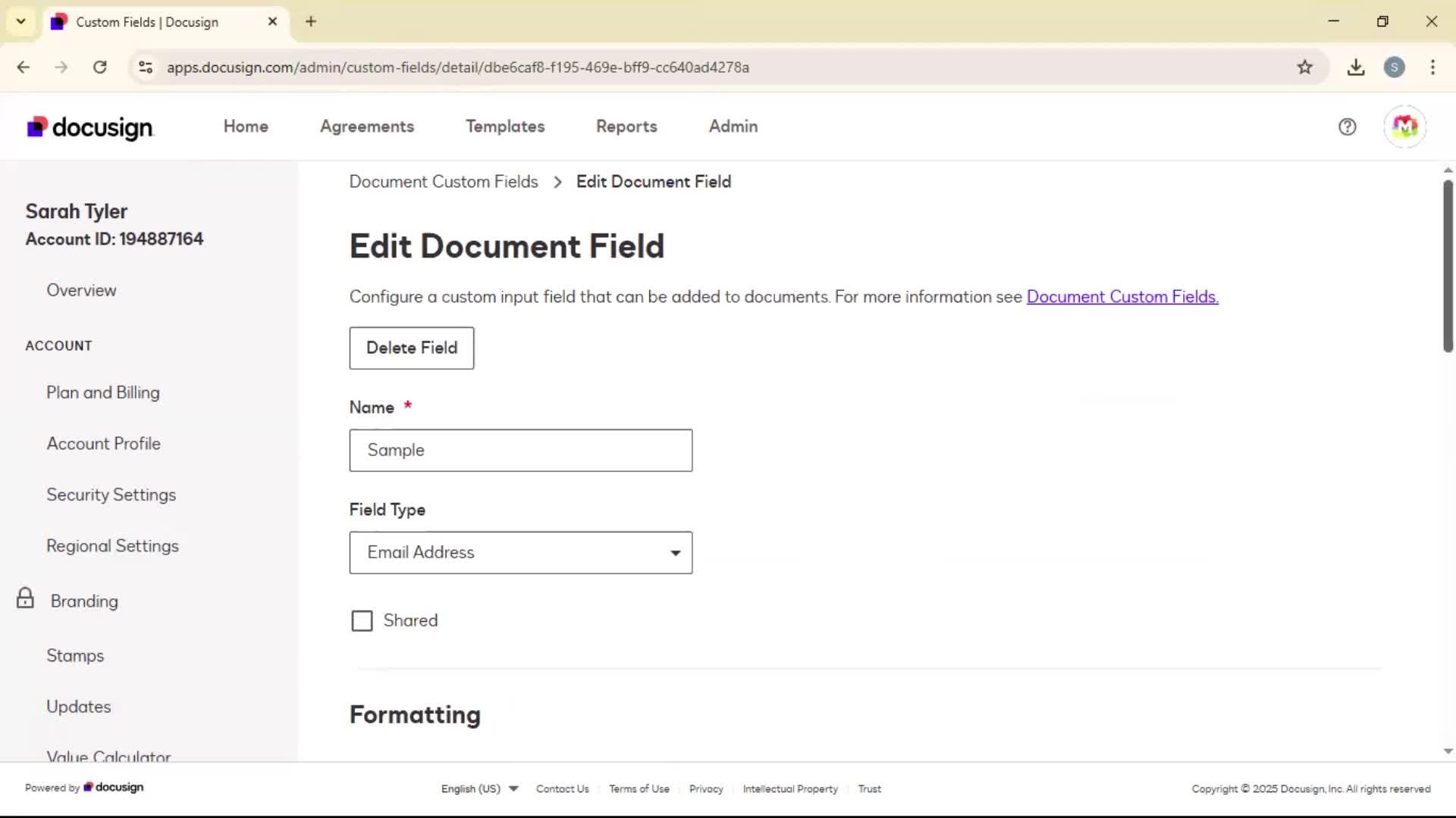 Adding document field on Docusign video thumbnail