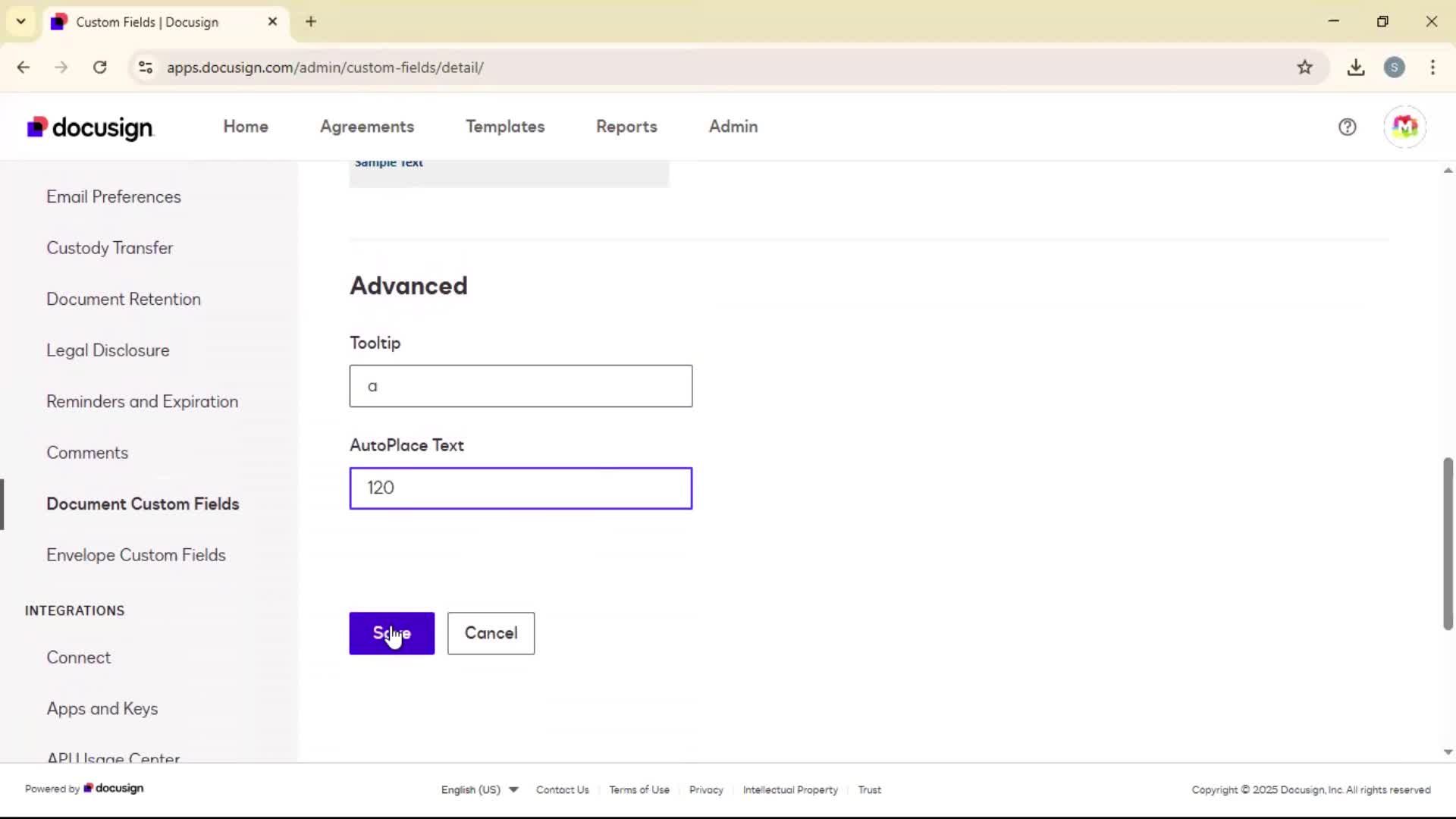 Adding document field screenshot
