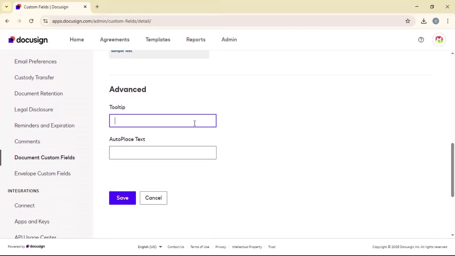 Adding document field screenshot