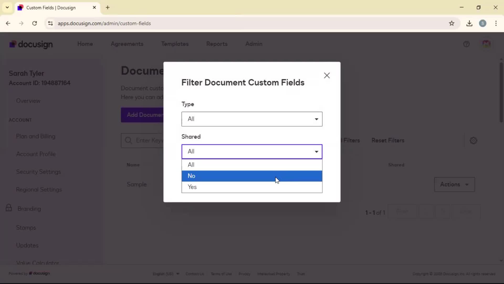 Adding document field on Docusign video thumbnail
