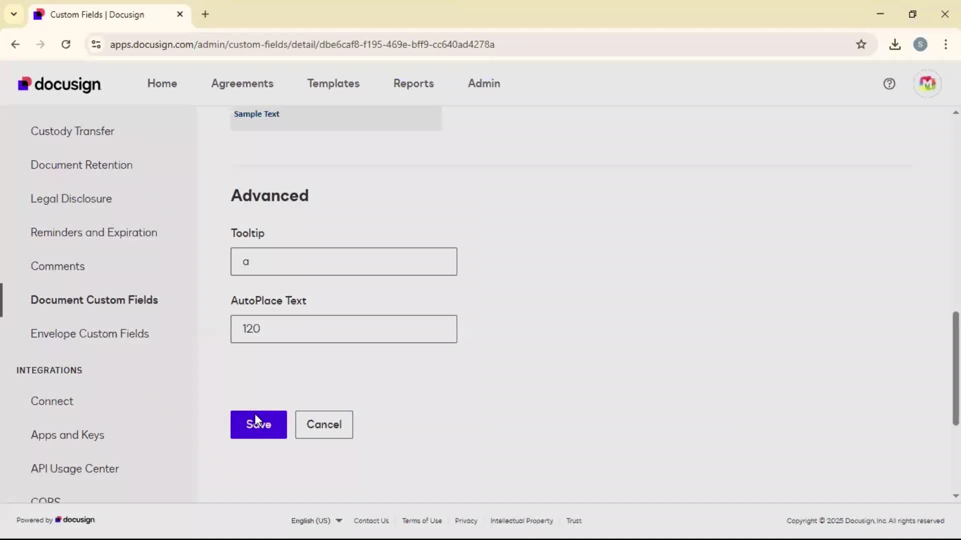 Adding document field screenshot