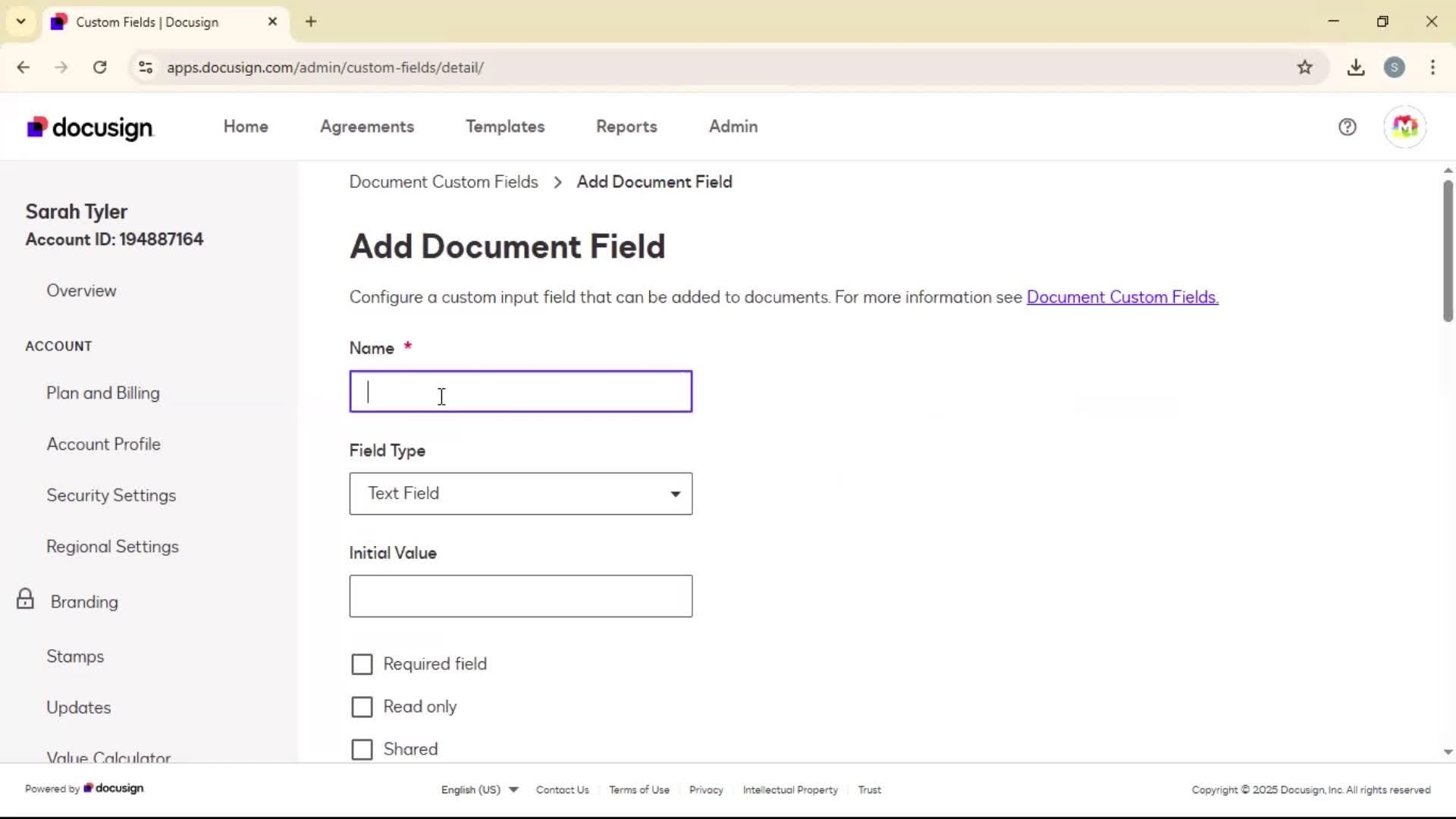 Adding document field on Docusign video thumbnail