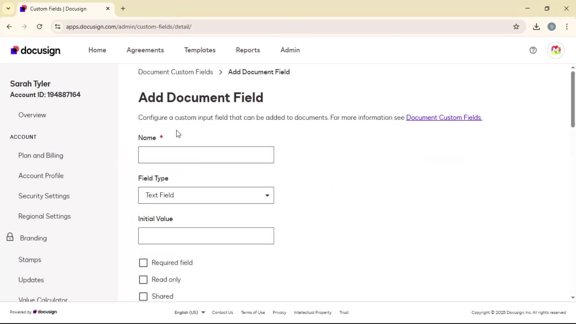 Adding document field on Docusign video thumbnail