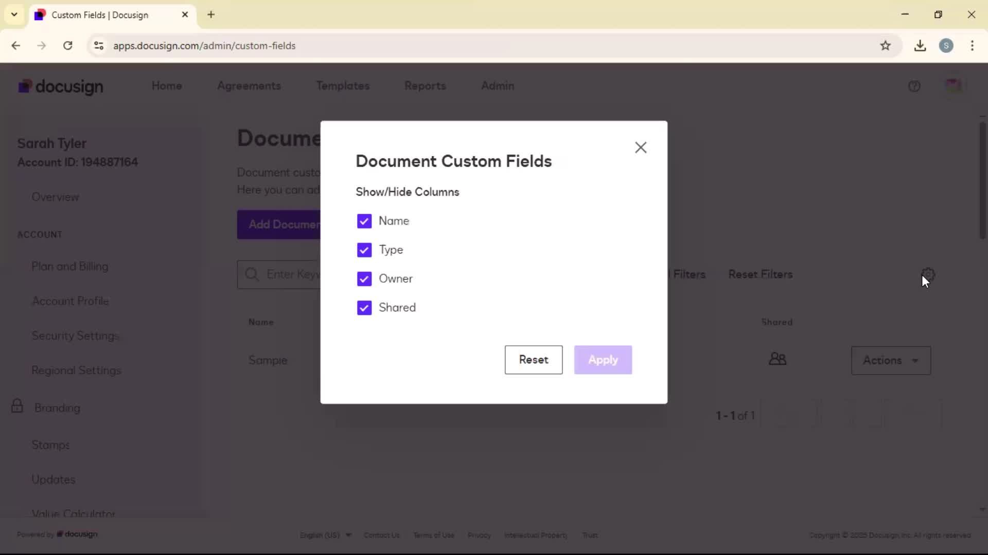 Adding document field screenshot