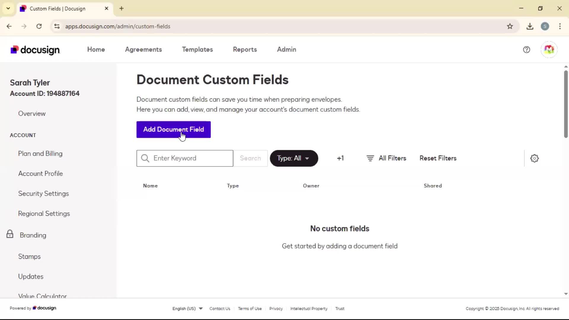 Adding document field screenshot