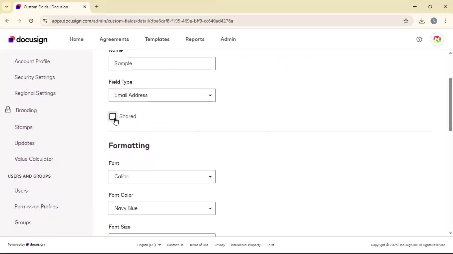 Adding document field screenshot