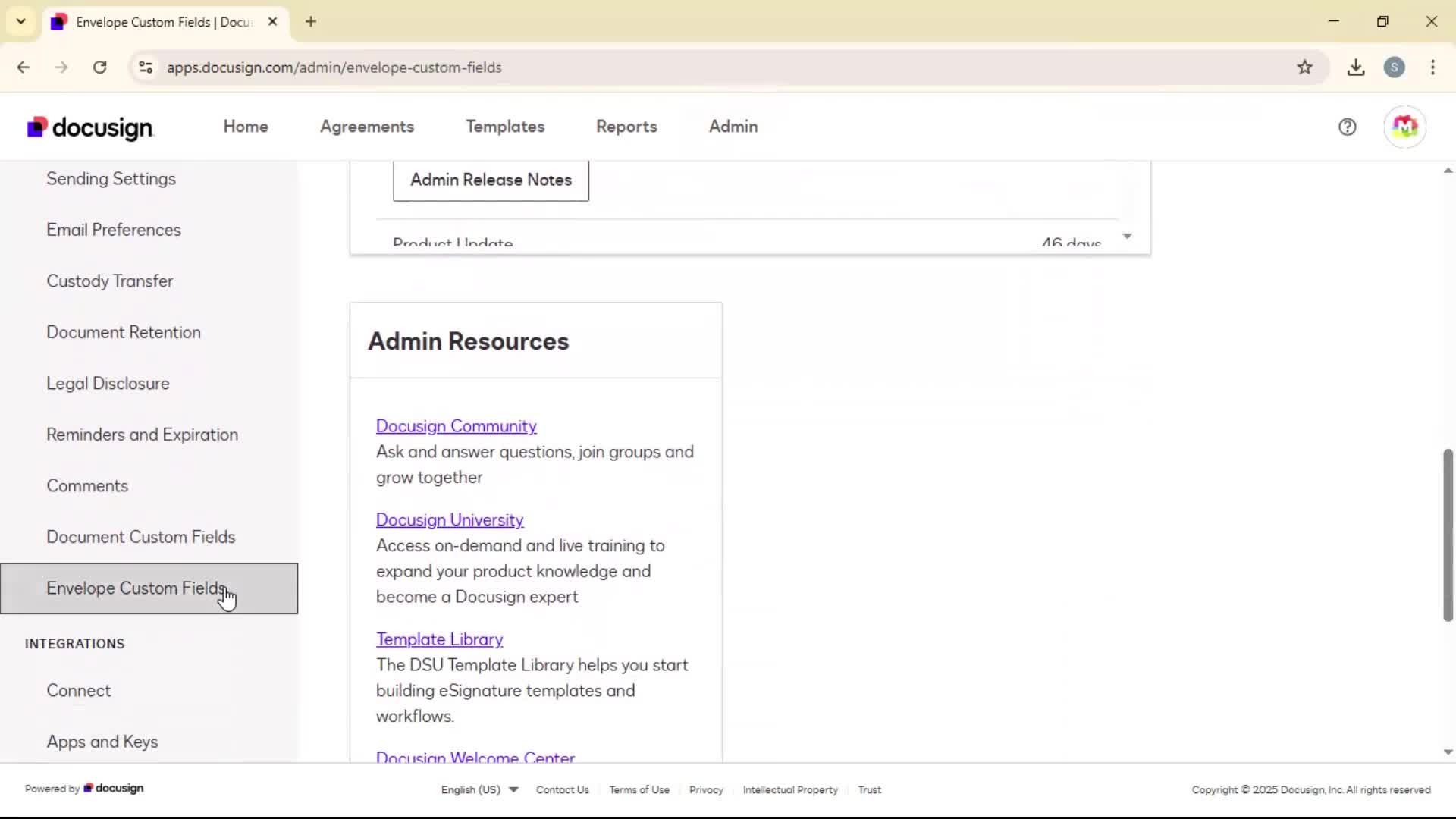 Adding envelope custom fields screenshot