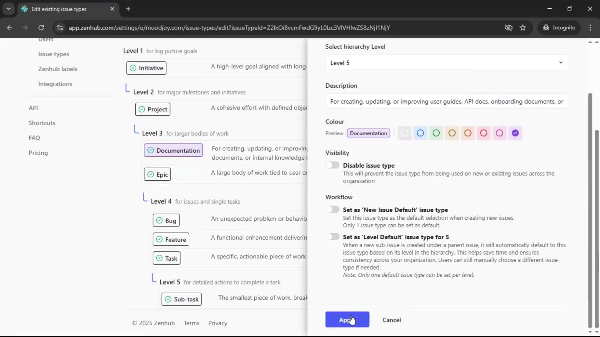 Adding an issue type screenshot