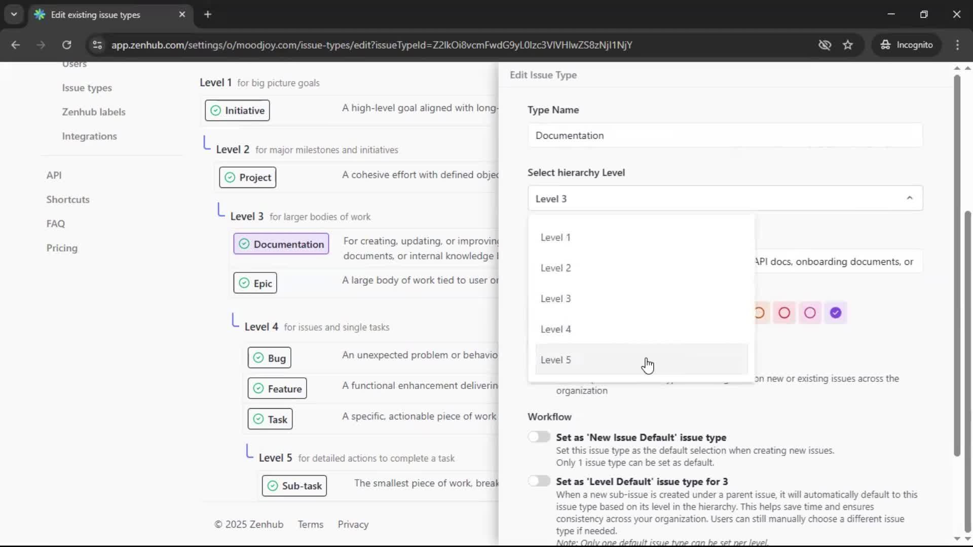 Adding an issue type screenshot