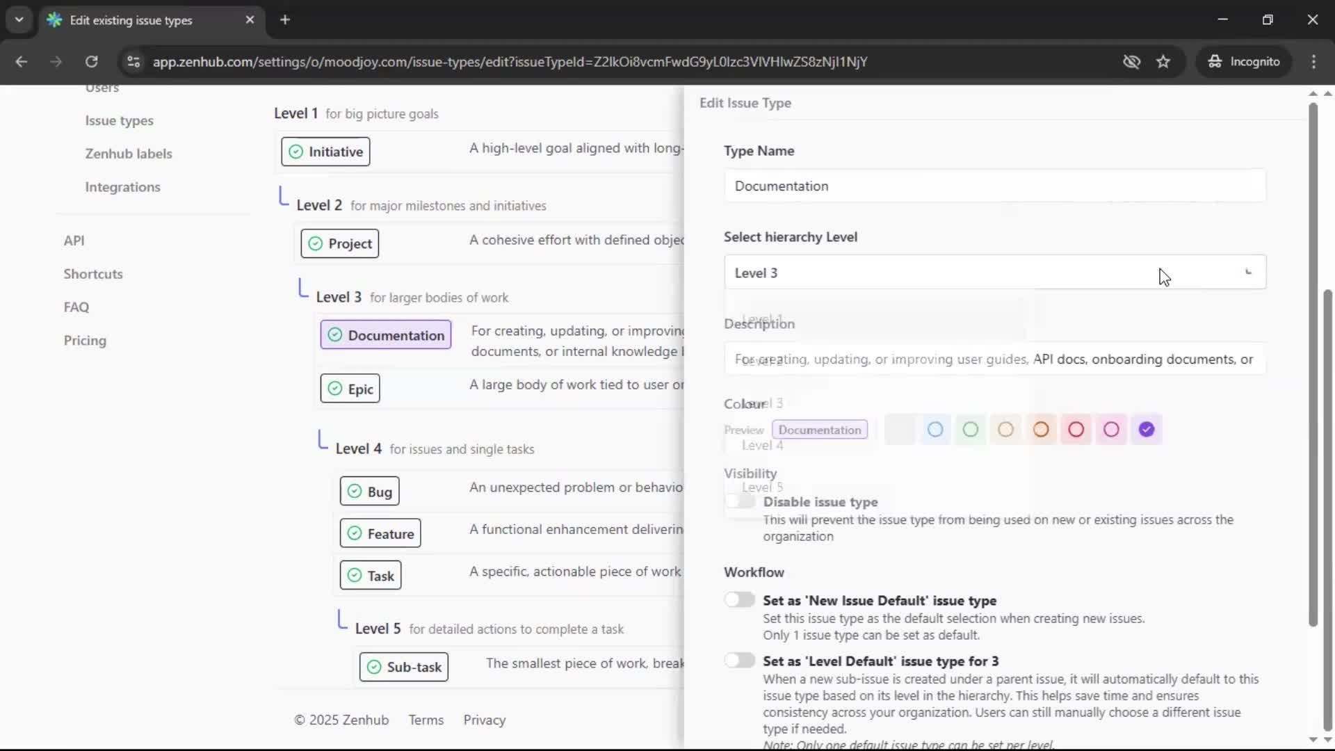 Adding an issue type screenshot