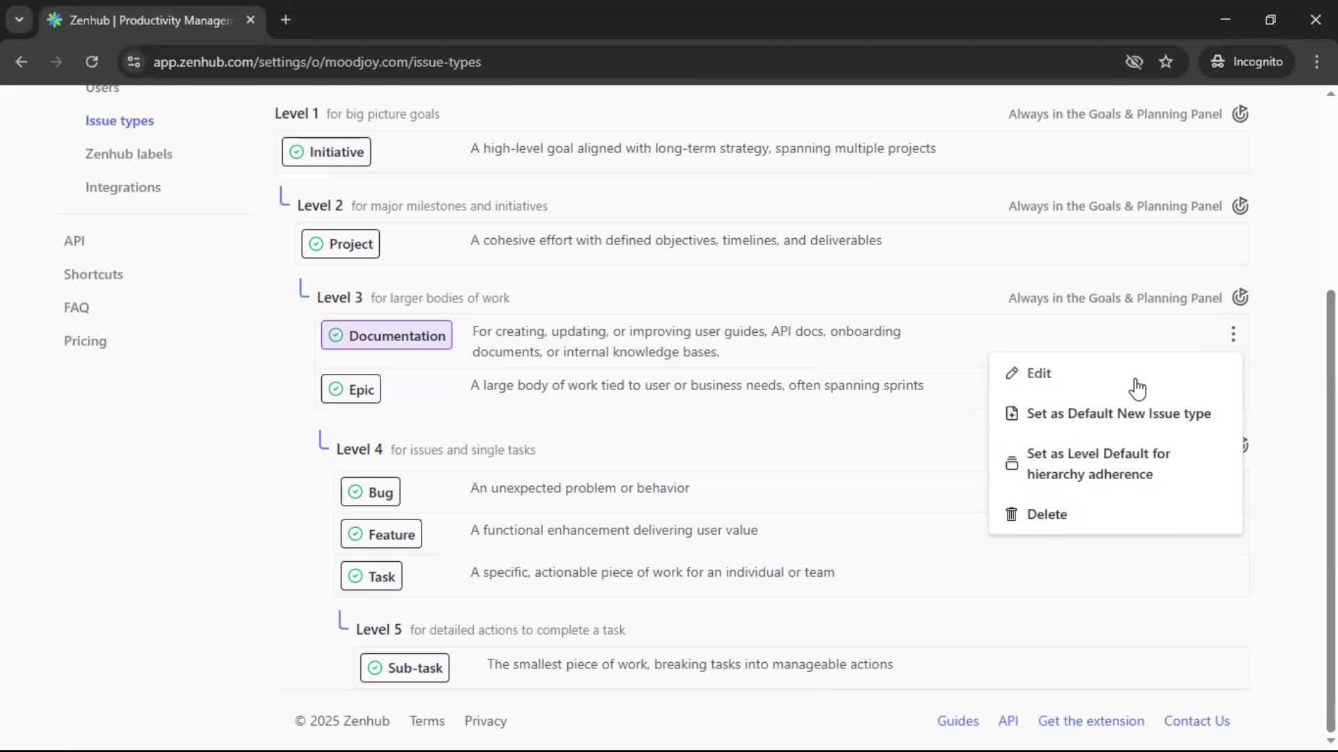 Adding an issue type screenshot