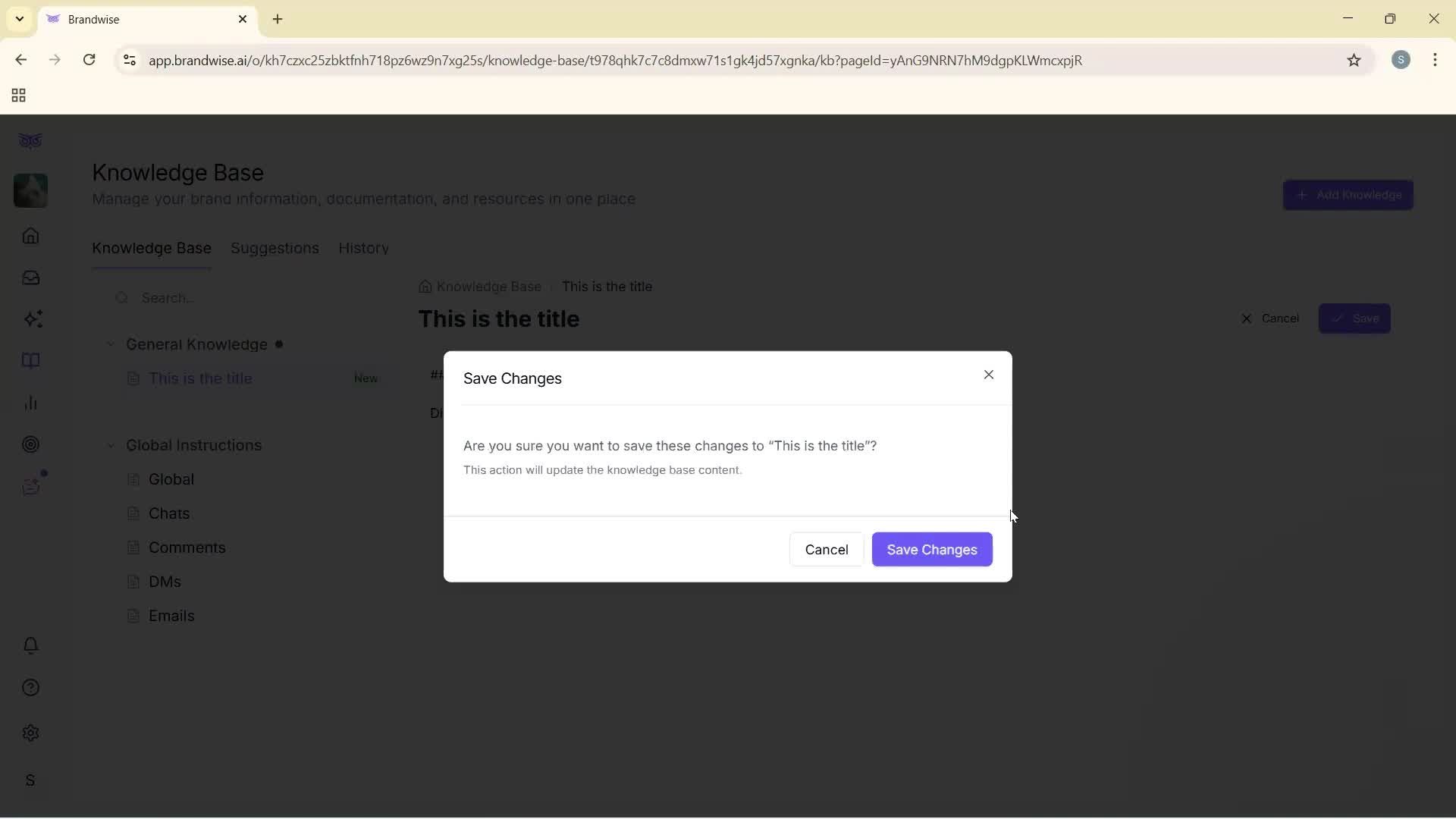 Creating a knowledge base screenshot