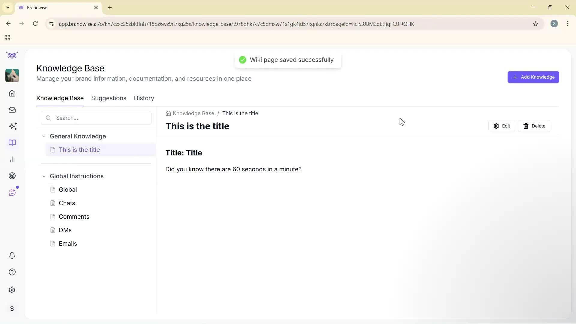 Creating a knowledge base screenshot