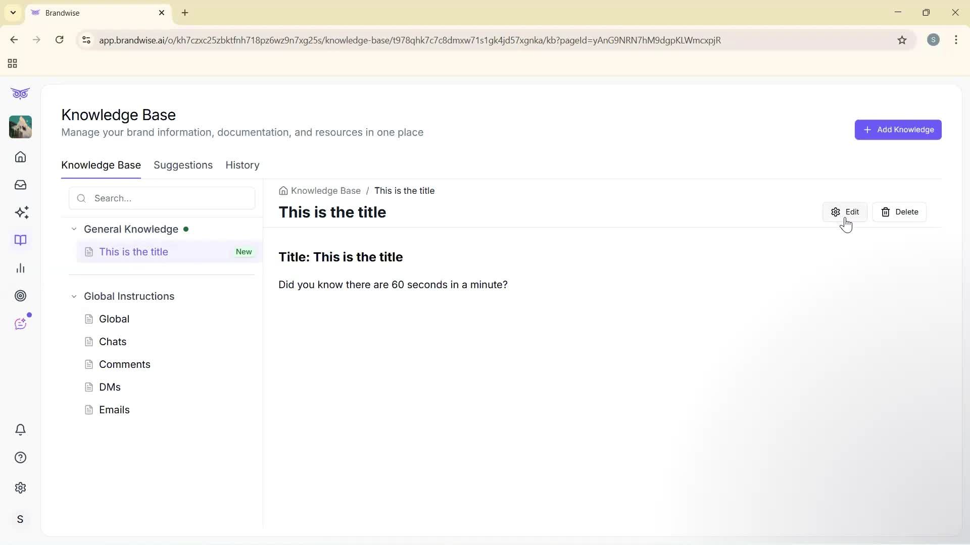 Creating a knowledge base screenshot