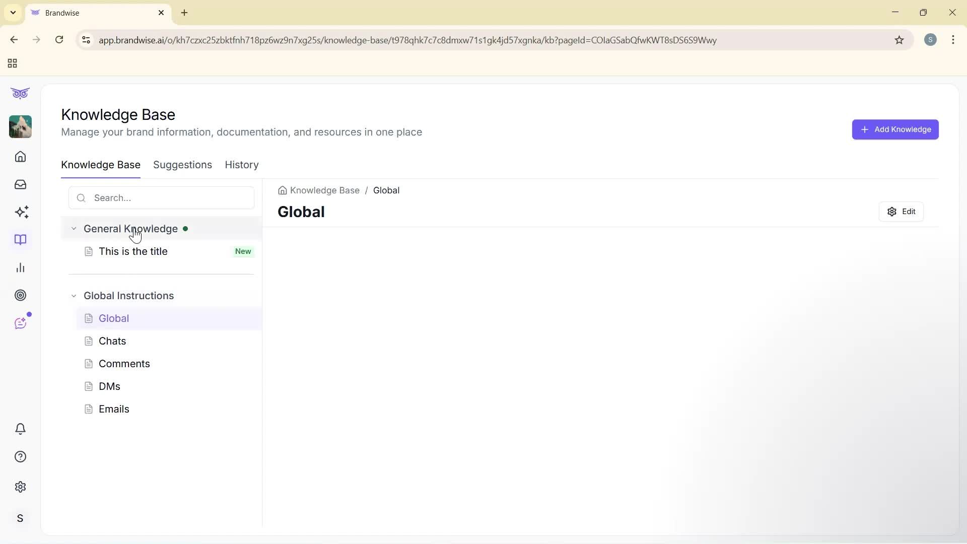 Creating a knowledge base screenshot