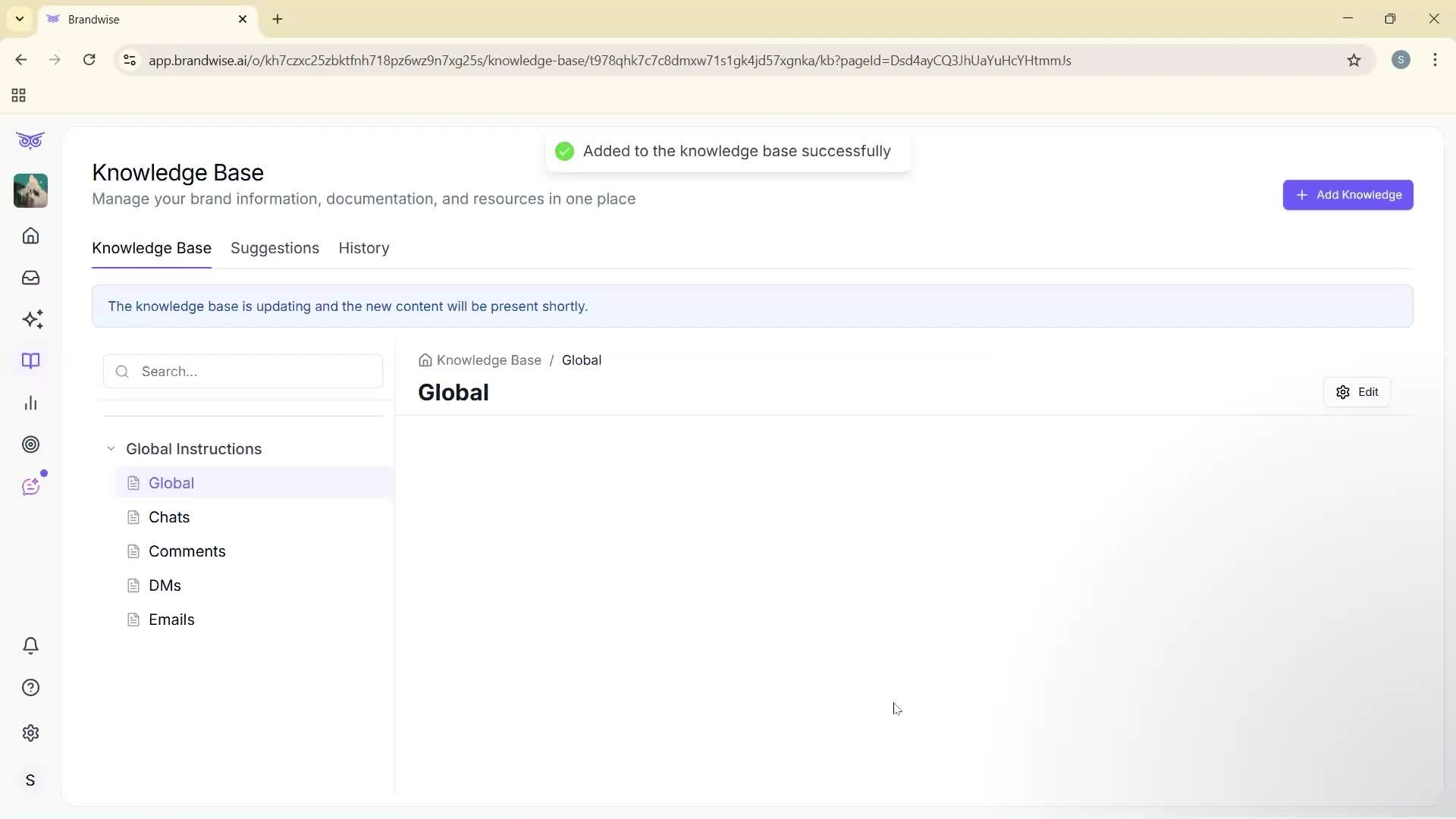 Creating a knowledge base screenshot