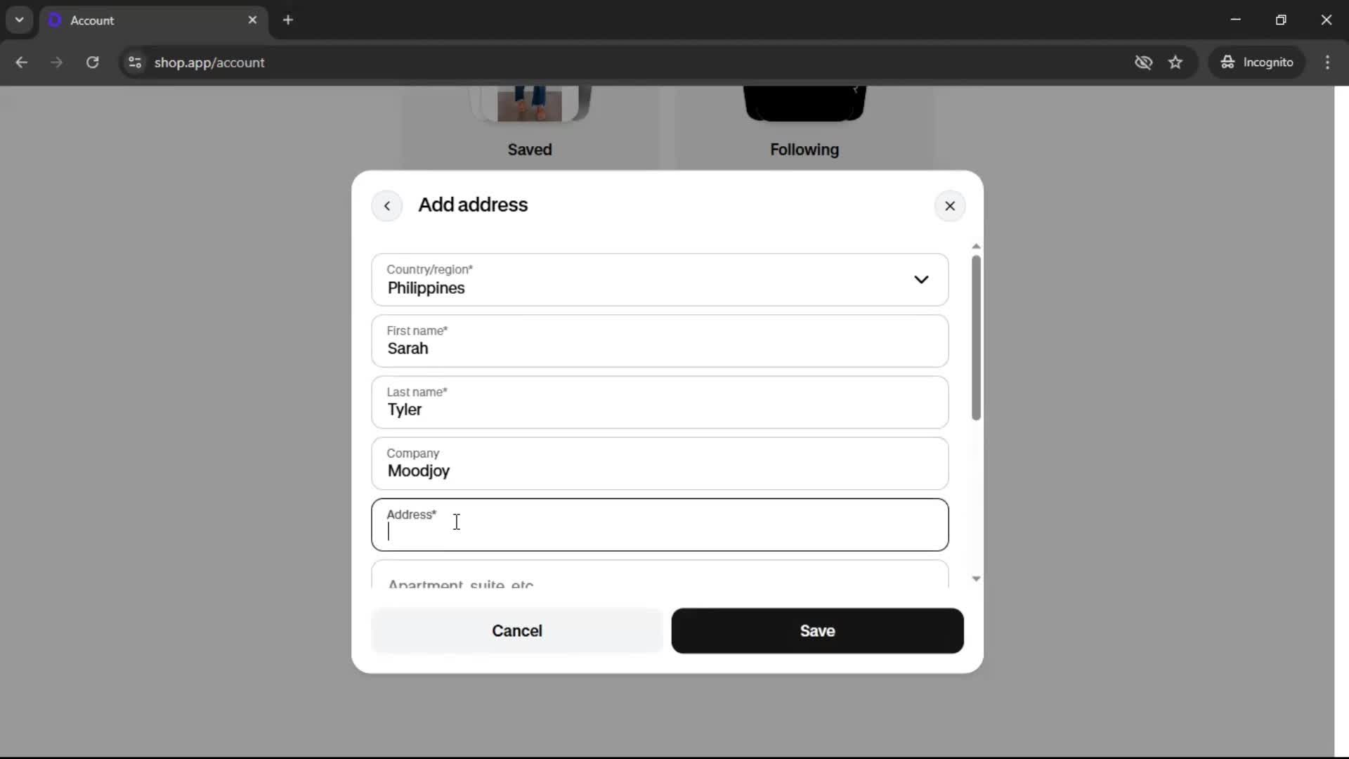 Adding payment details screenshot