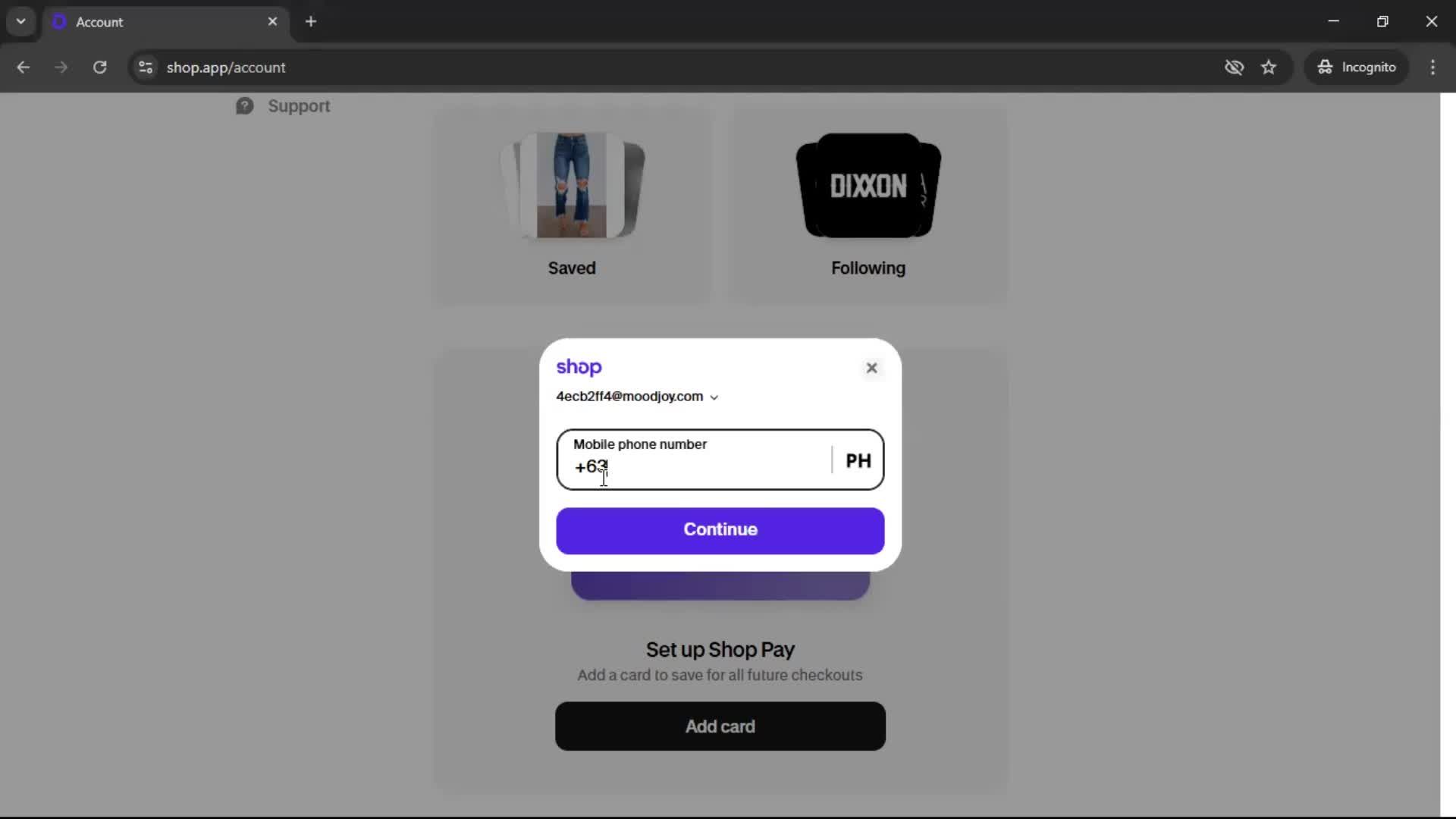 Adding payment details screenshot
