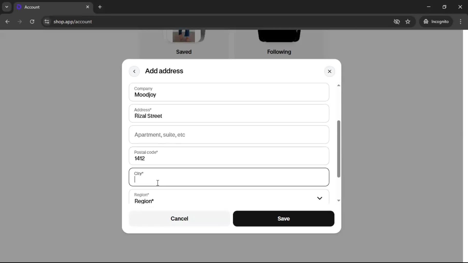 Adding payment details screenshot