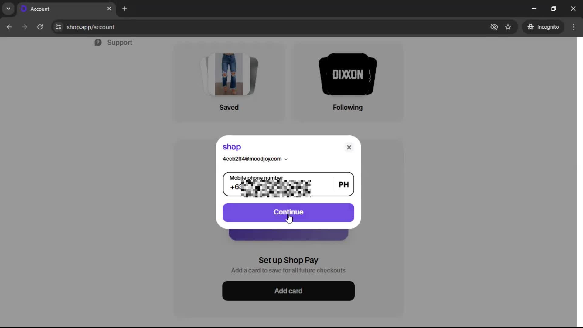 Adding payment details screenshot