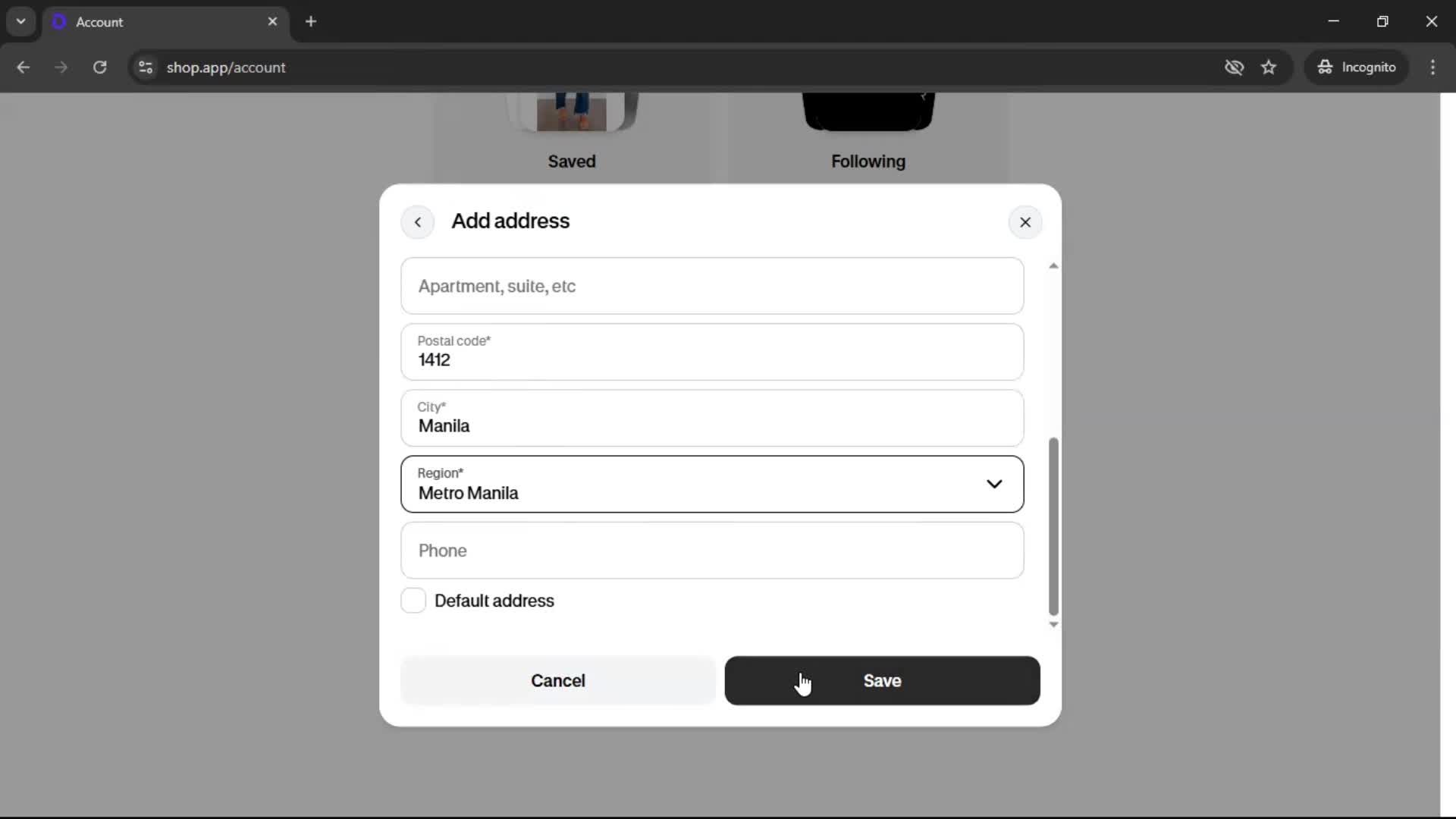 Adding payment details screenshot