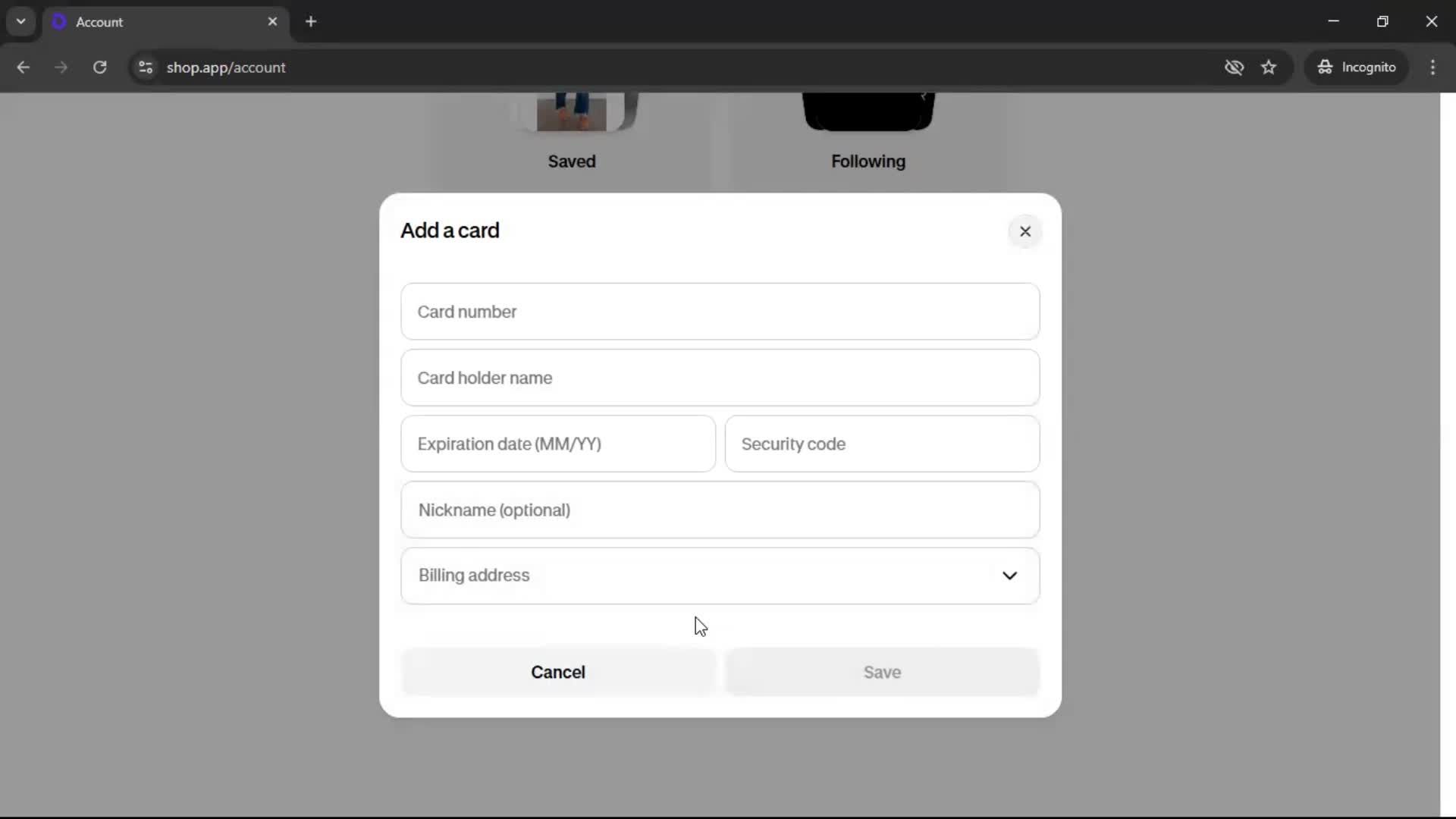 Adding payment details screenshot