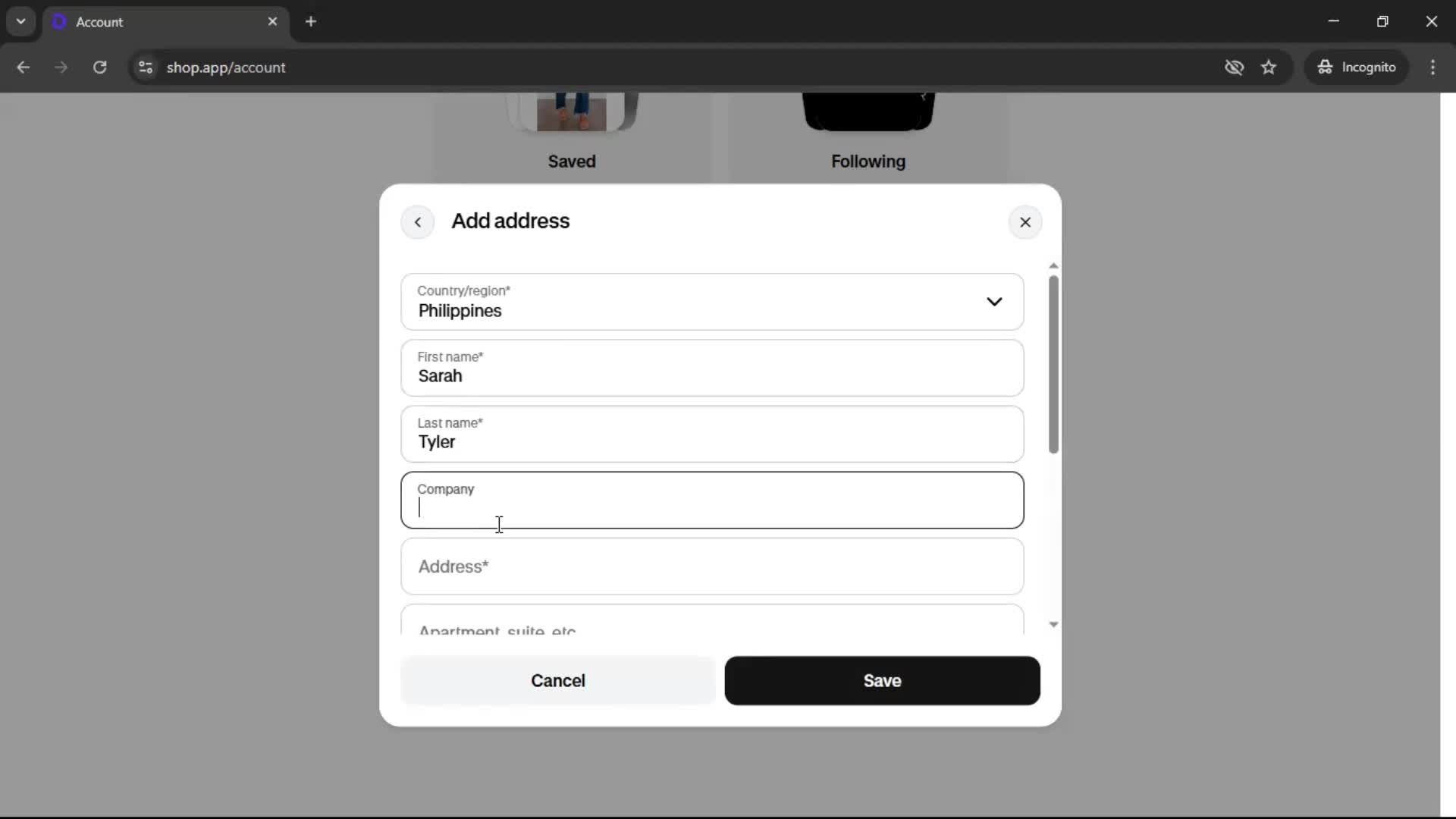 Adding payment details screenshot