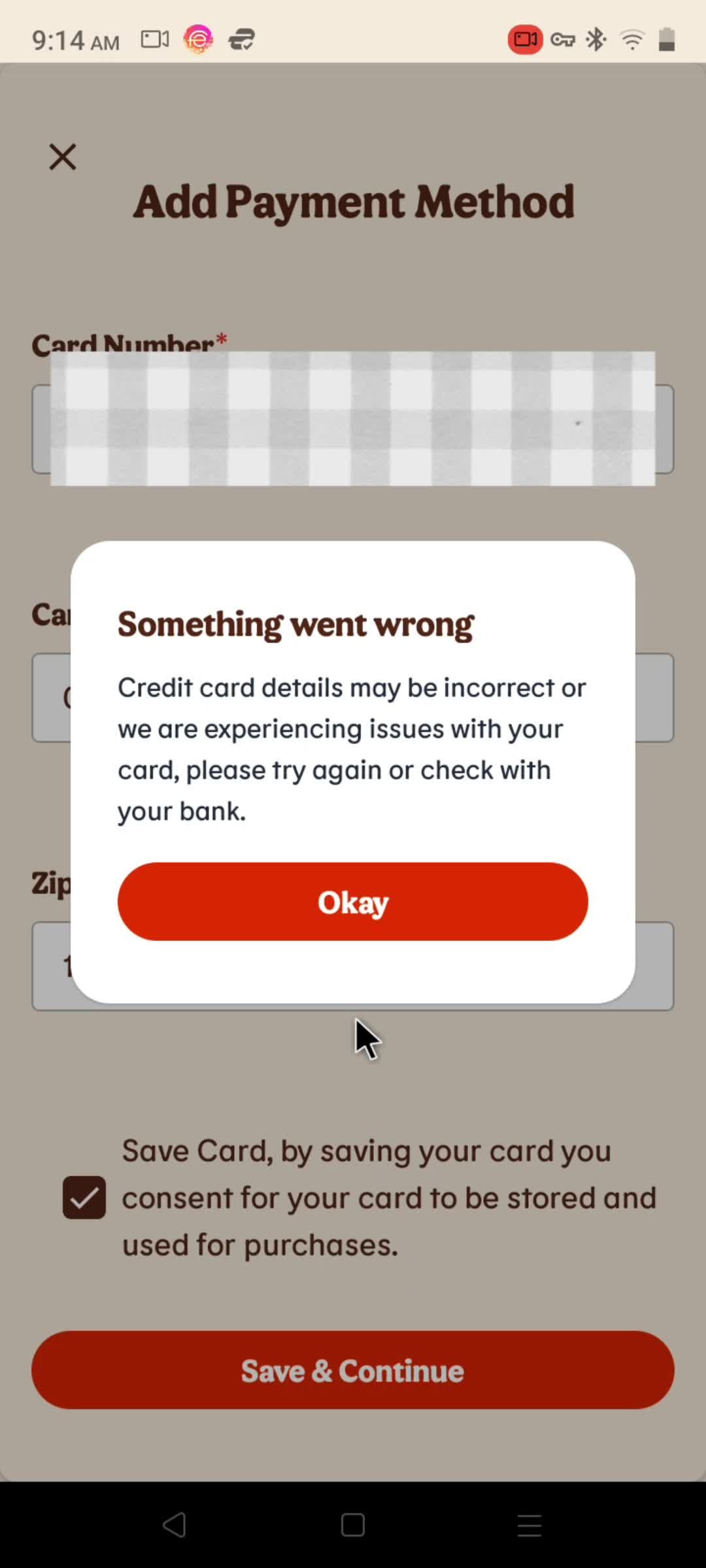 Adding a payment method screenshot