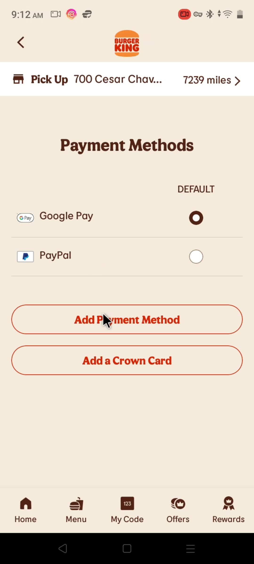 Adding a payment method screenshot