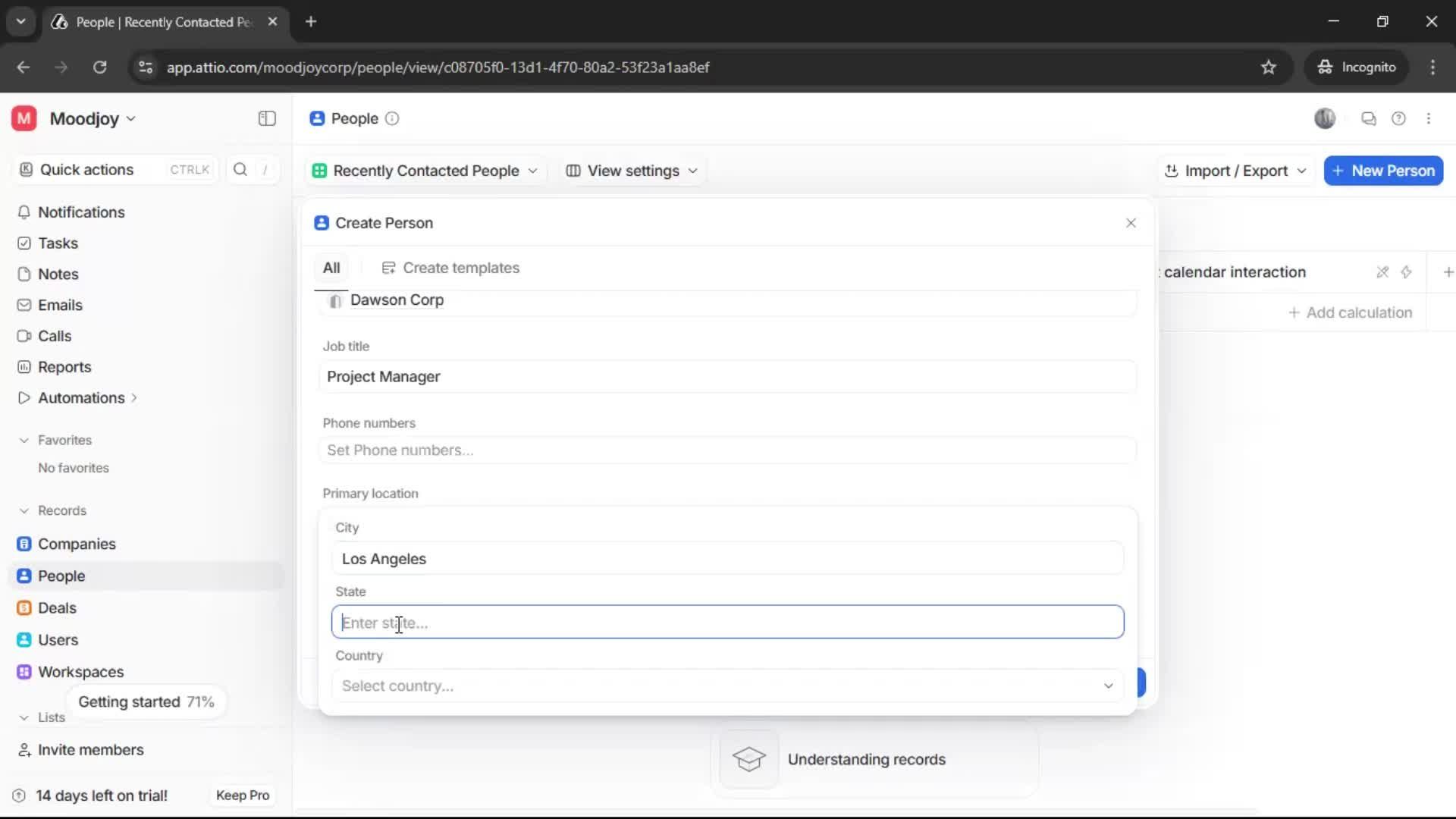 Creating new contact screenshot