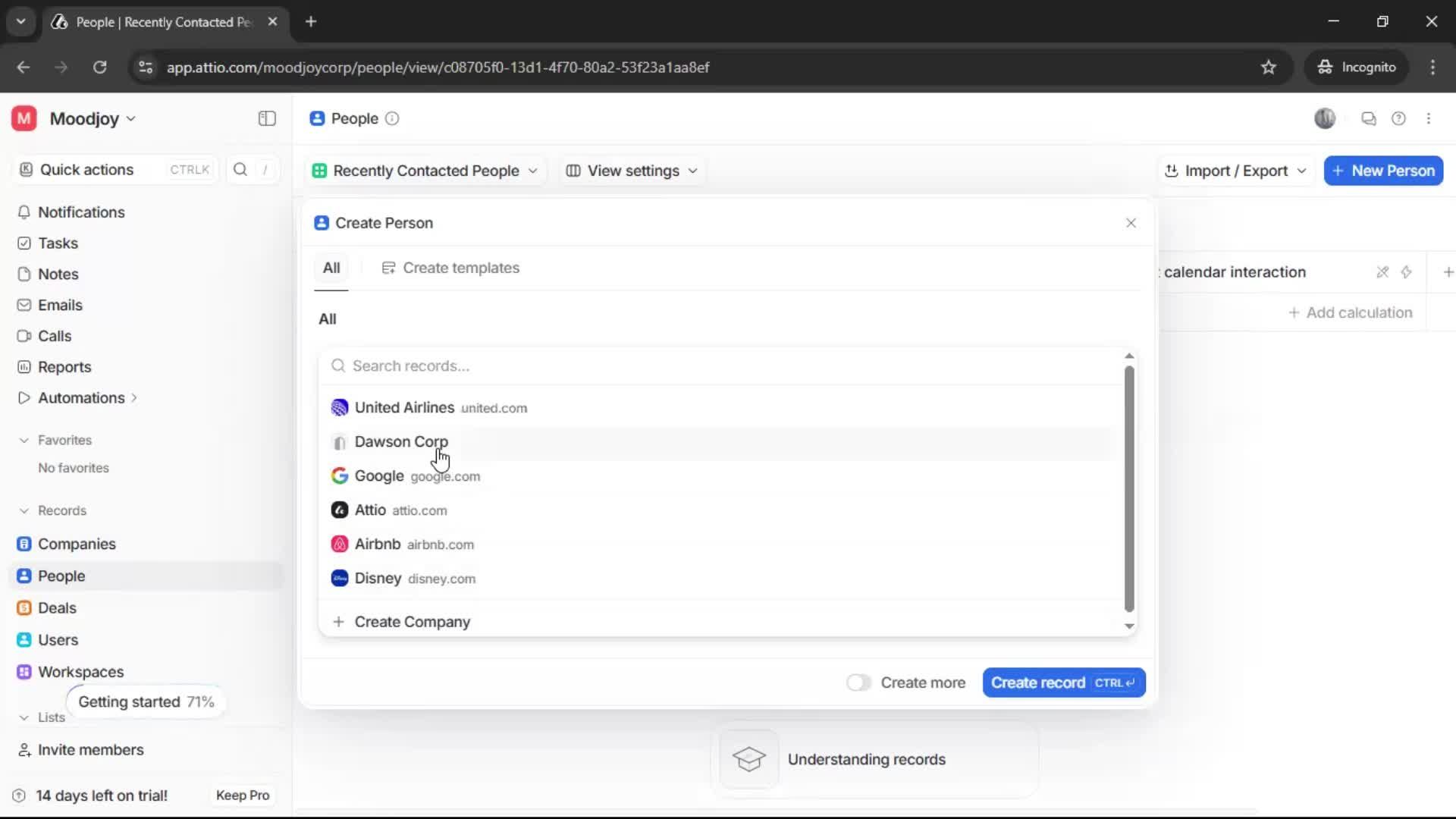Creating new contact screenshot