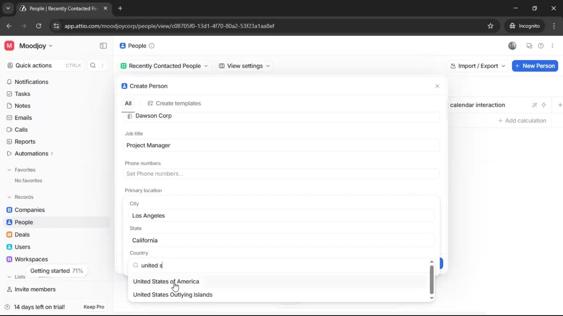 Creating new contact screenshot
