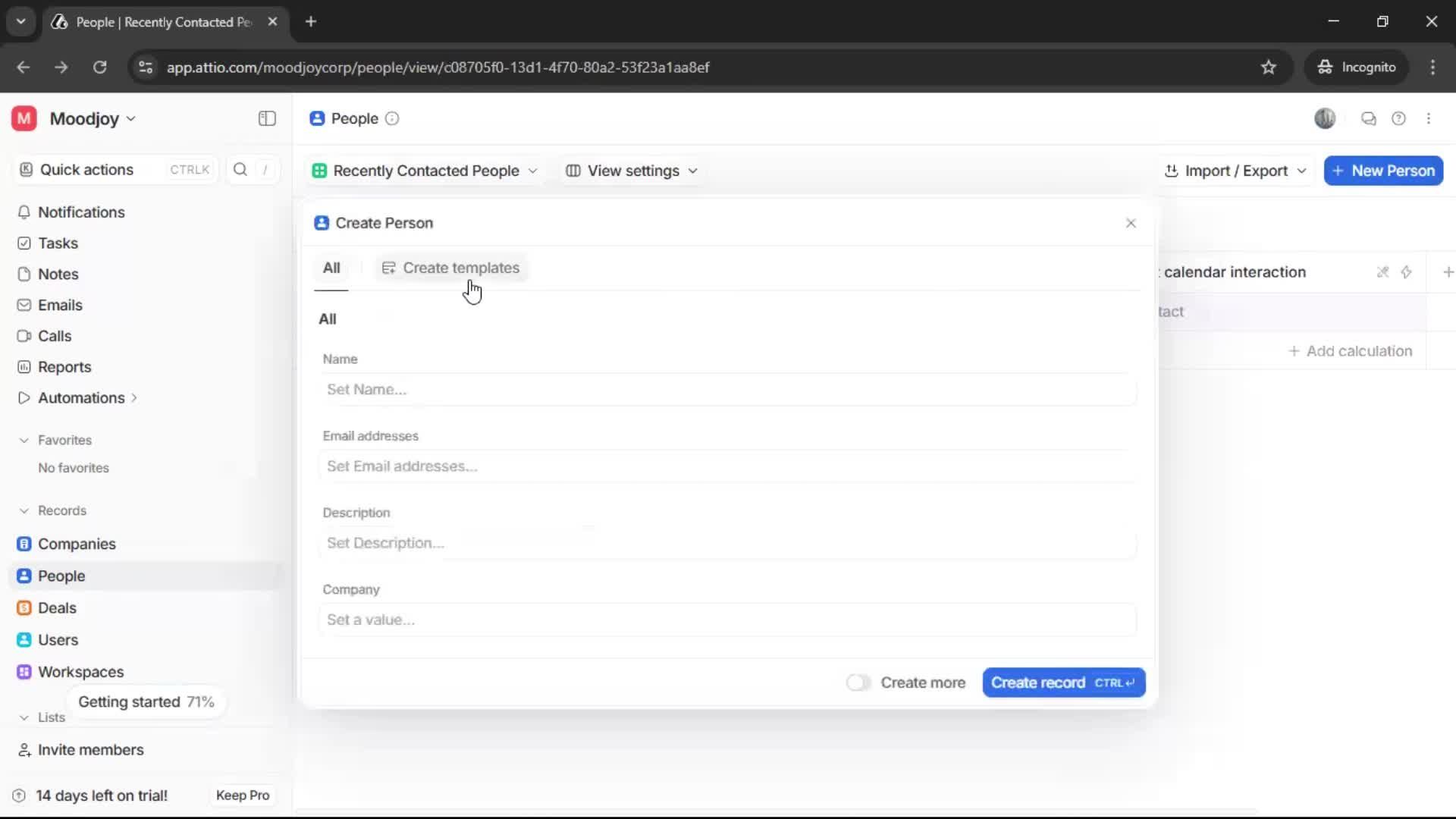 Creating new contact screenshot