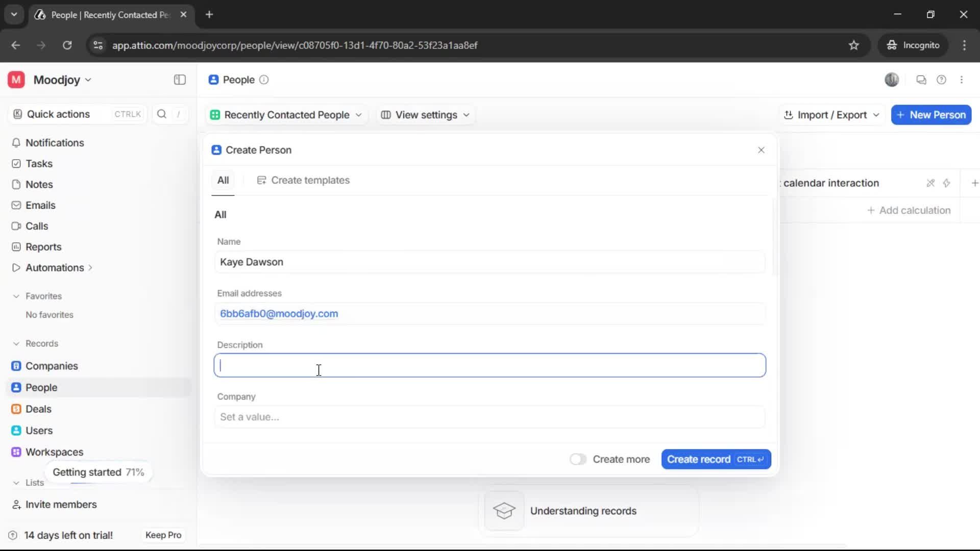 Creating new contact screenshot
