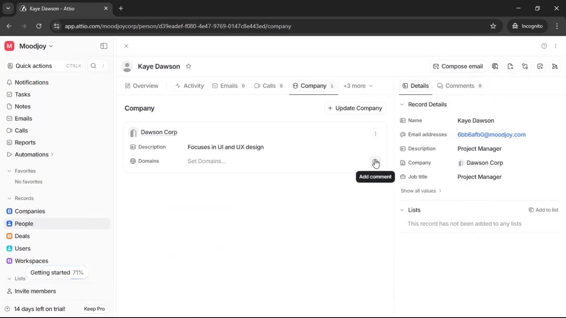 Creating new contact screenshot