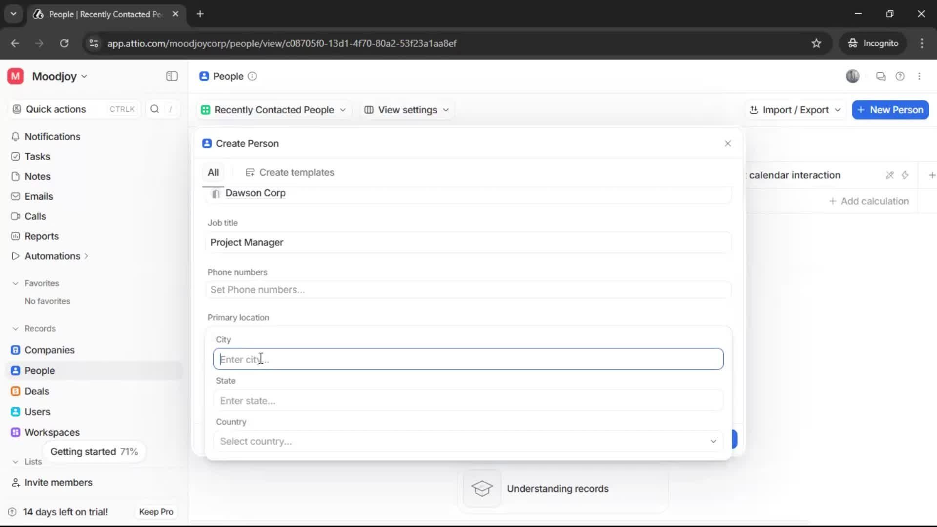 Creating new contact screenshot