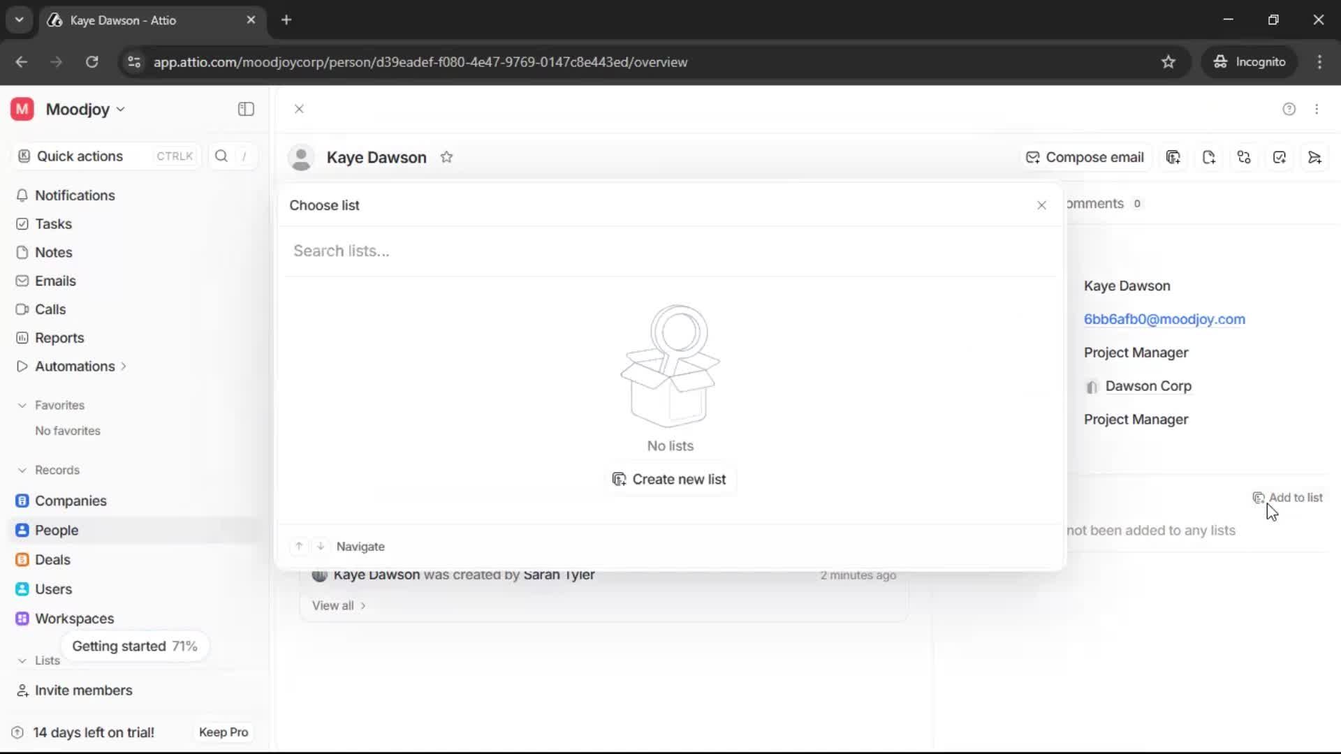 Creating new contact screenshot