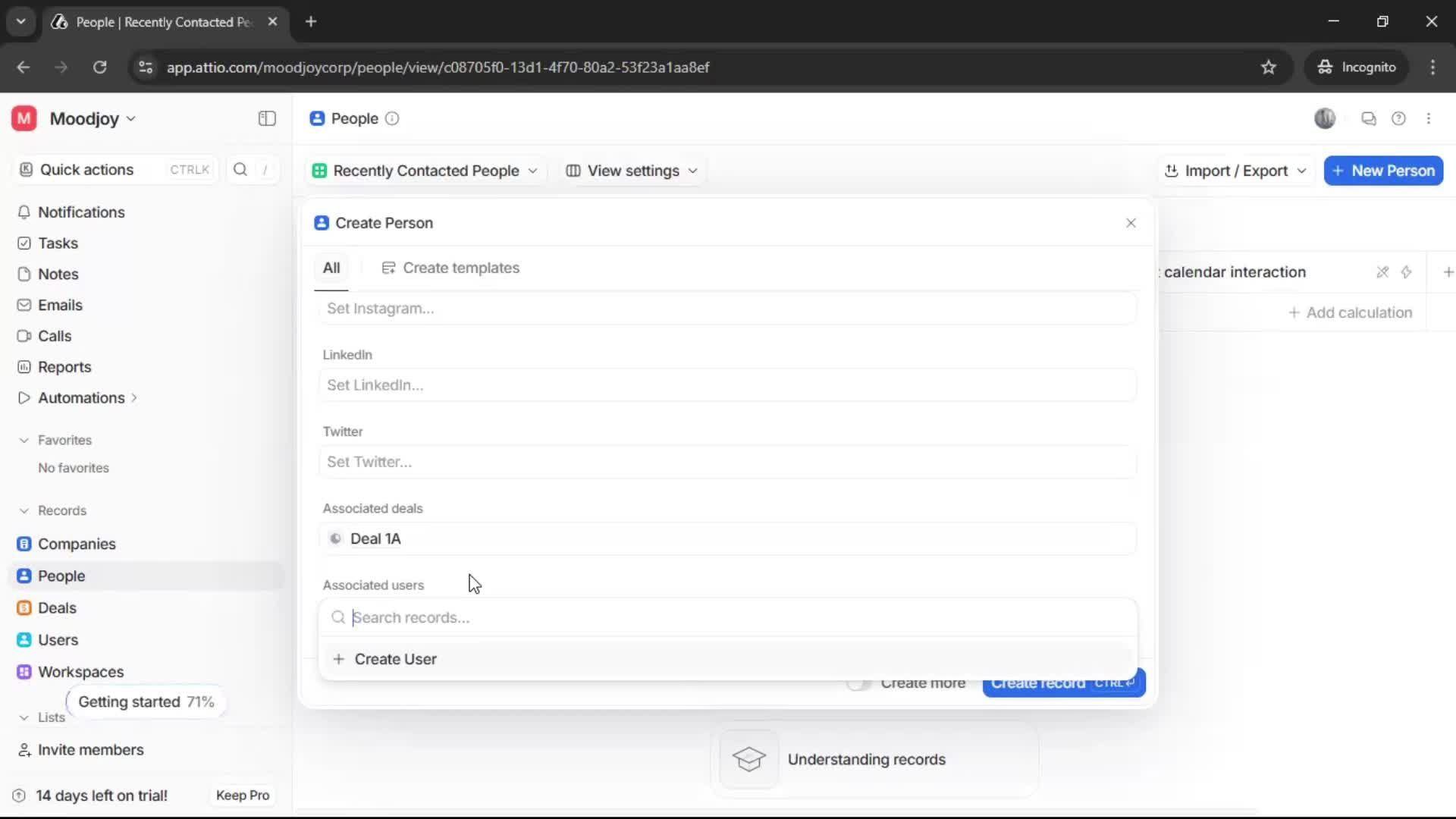 Creating new contact screenshot