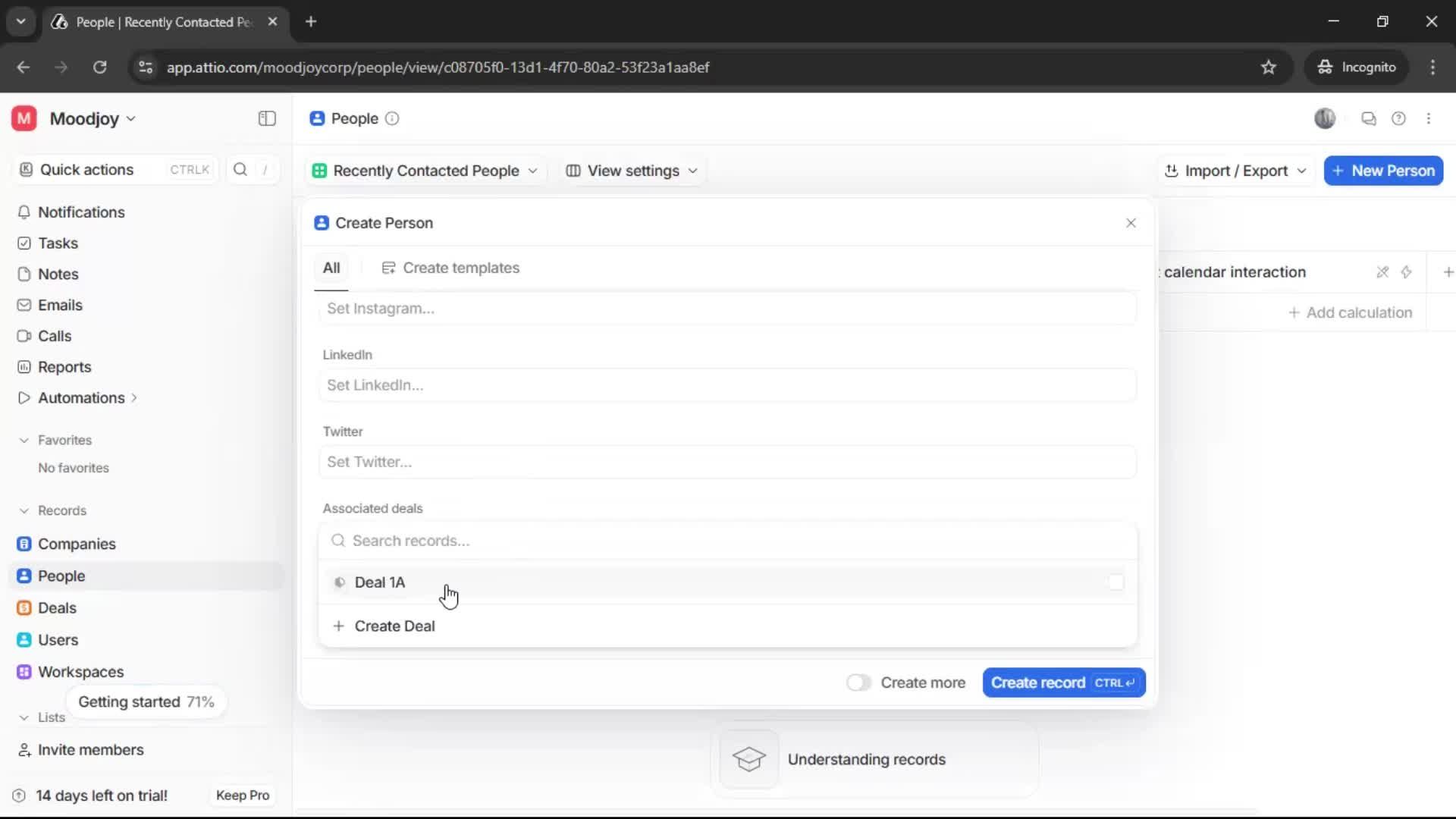 Creating new contact screenshot