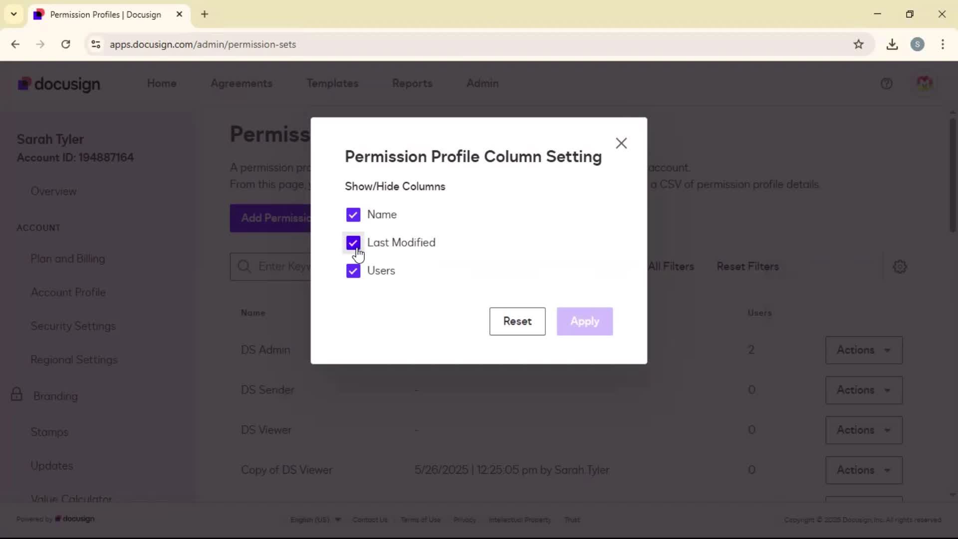 Adding permission profile screenshot