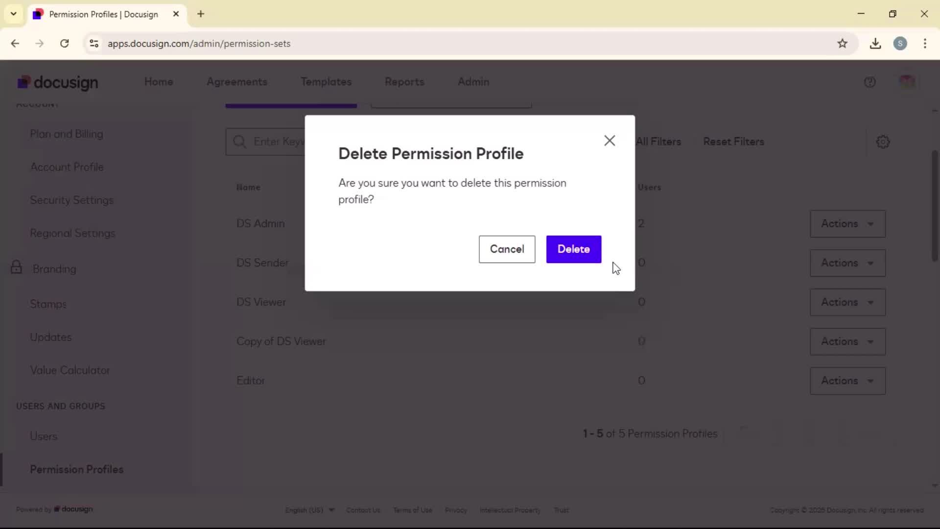 Adding permission profile on Docusign video thumbnail