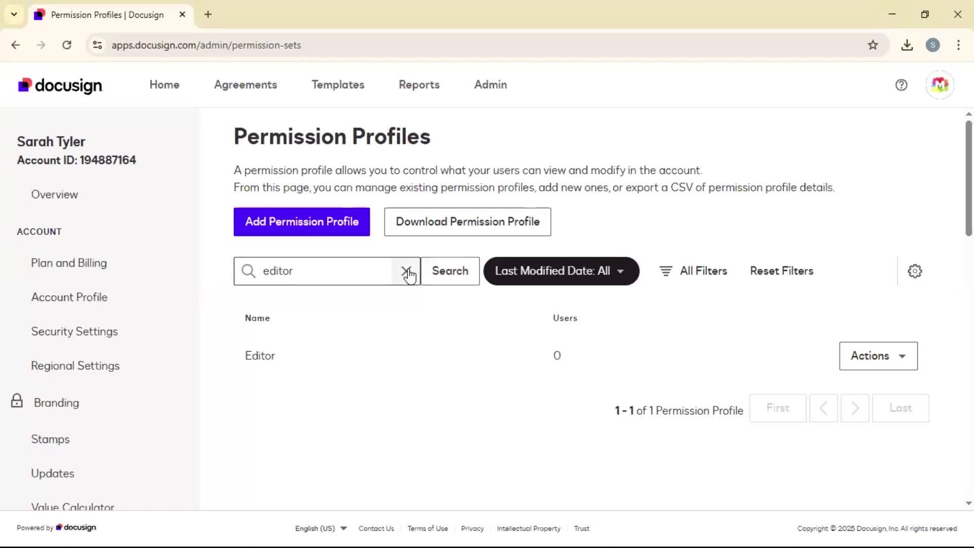 Adding permission profile on Docusign video thumbnail