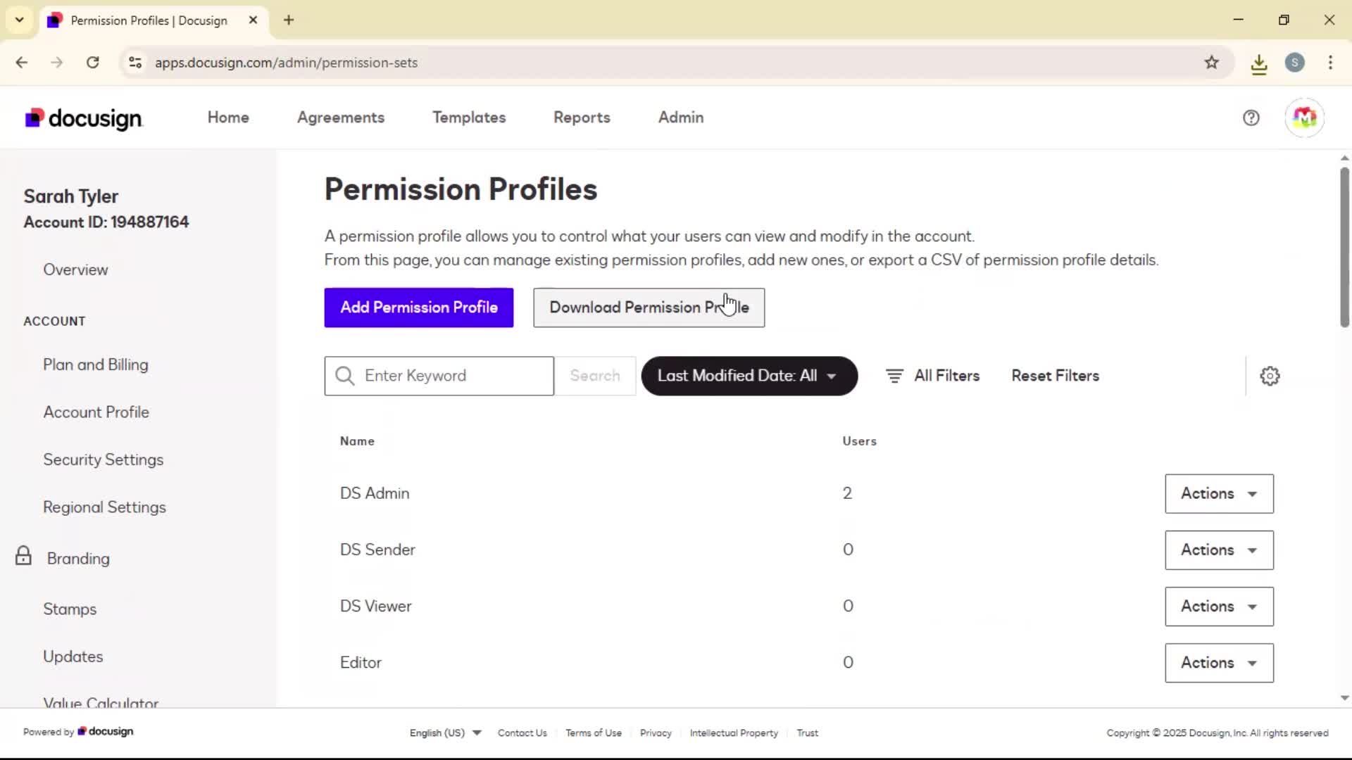 Adding permission profile on Docusign video thumbnail