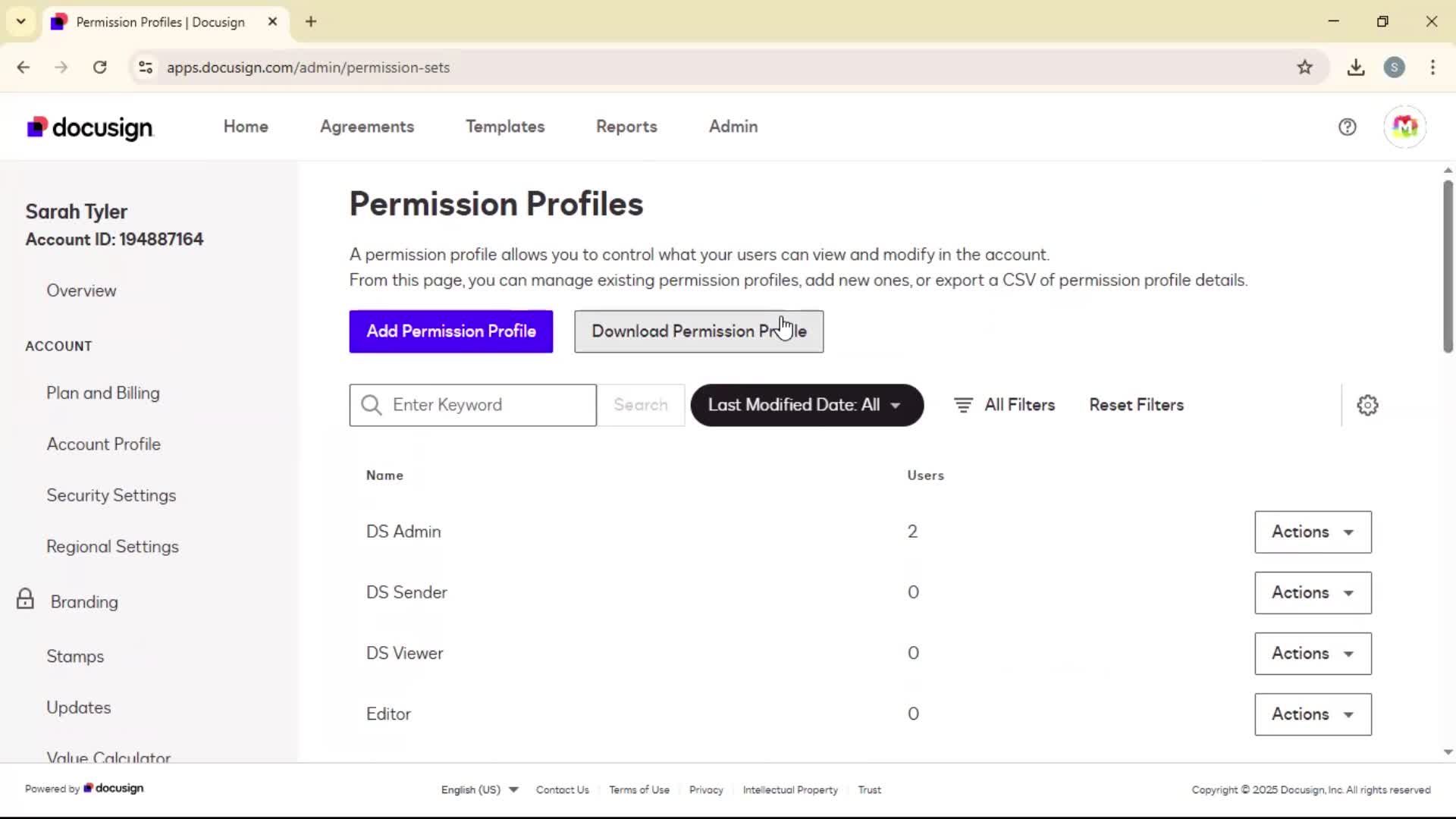 Adding permission profile on Docusign video thumbnail