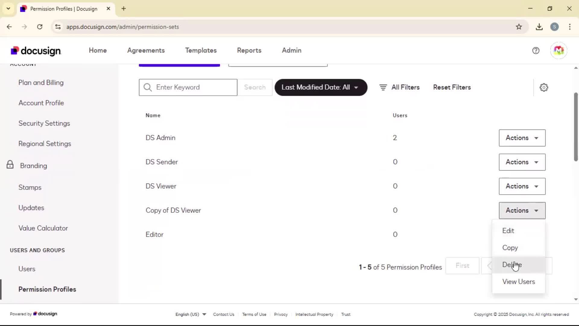Adding permission profile screenshot