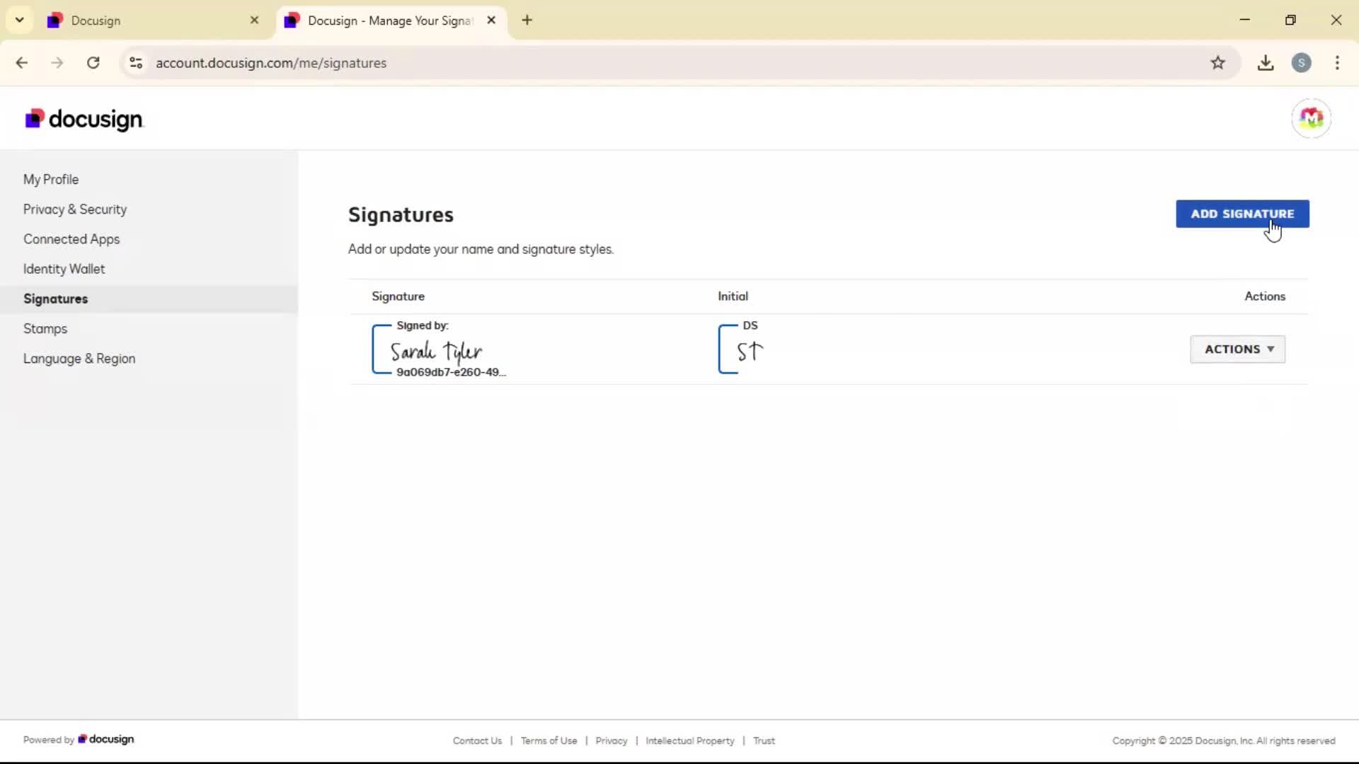 Adding a signature on Docusign video thumbnail