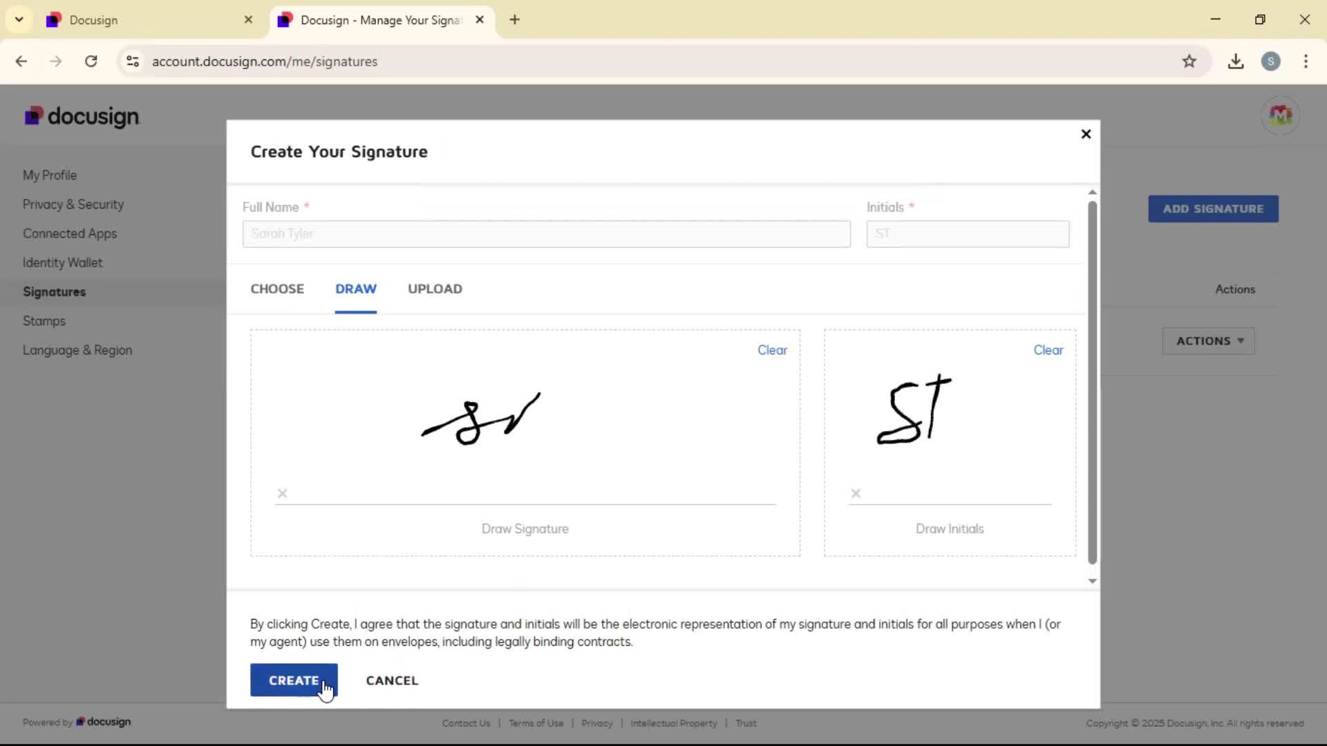 Adding a signature screenshot