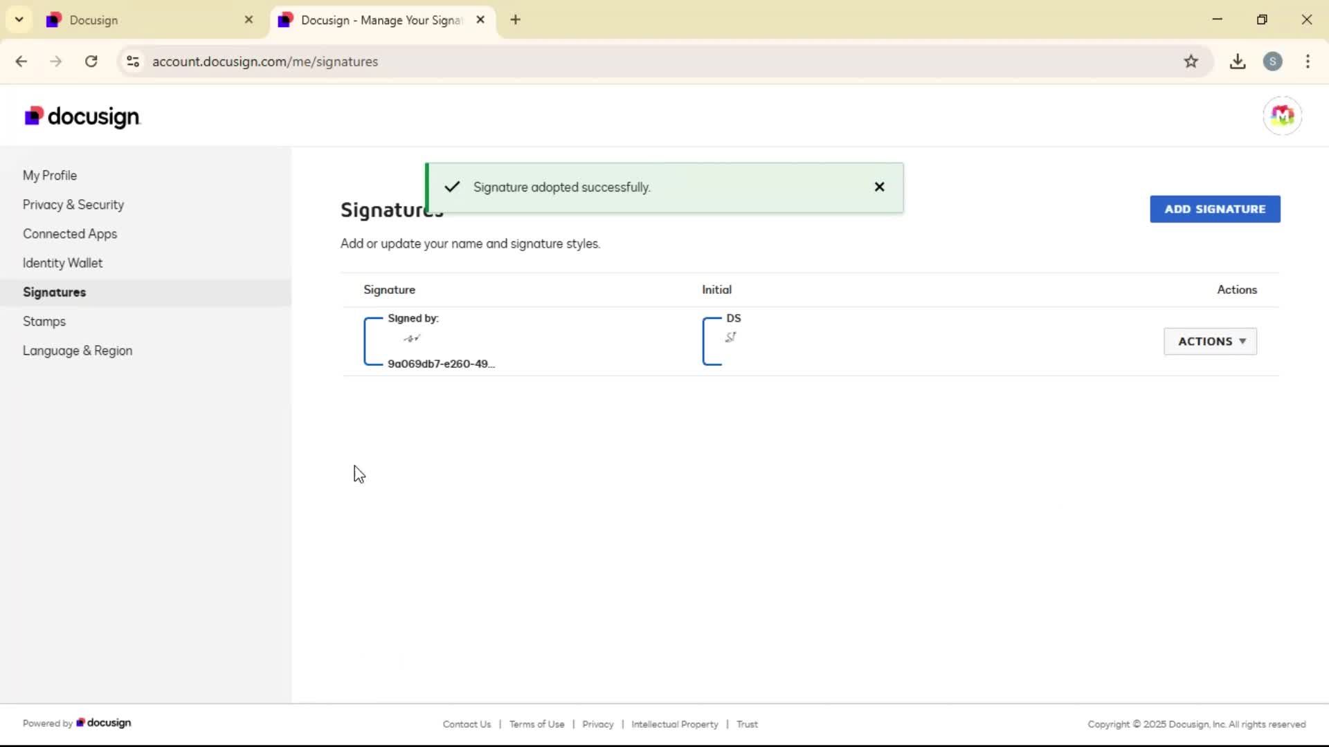 Adding a signature on Docusign video thumbnail